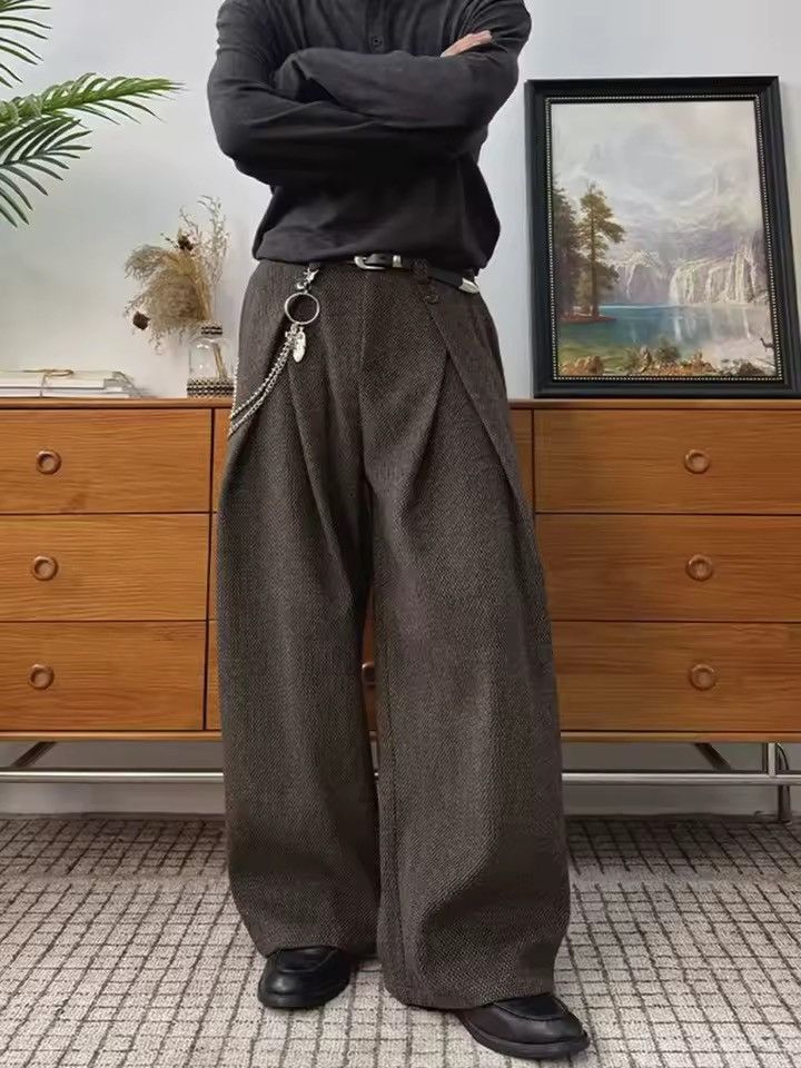 Other Casual Loose Woolen Brown Retro Style School Pants Size US 31 - 1 Thumbnail