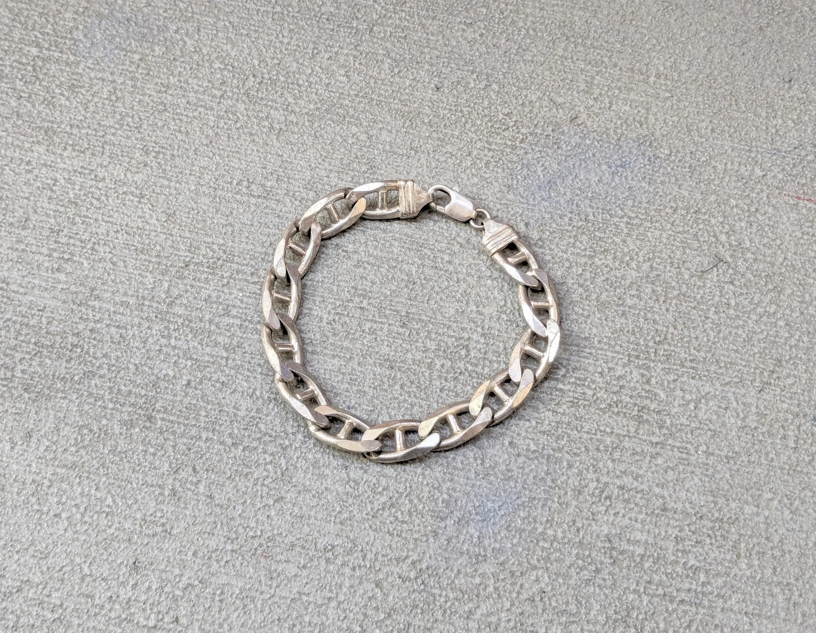 Vintage Sterling Silver Mariner Bracelet Chunky Biker Punk