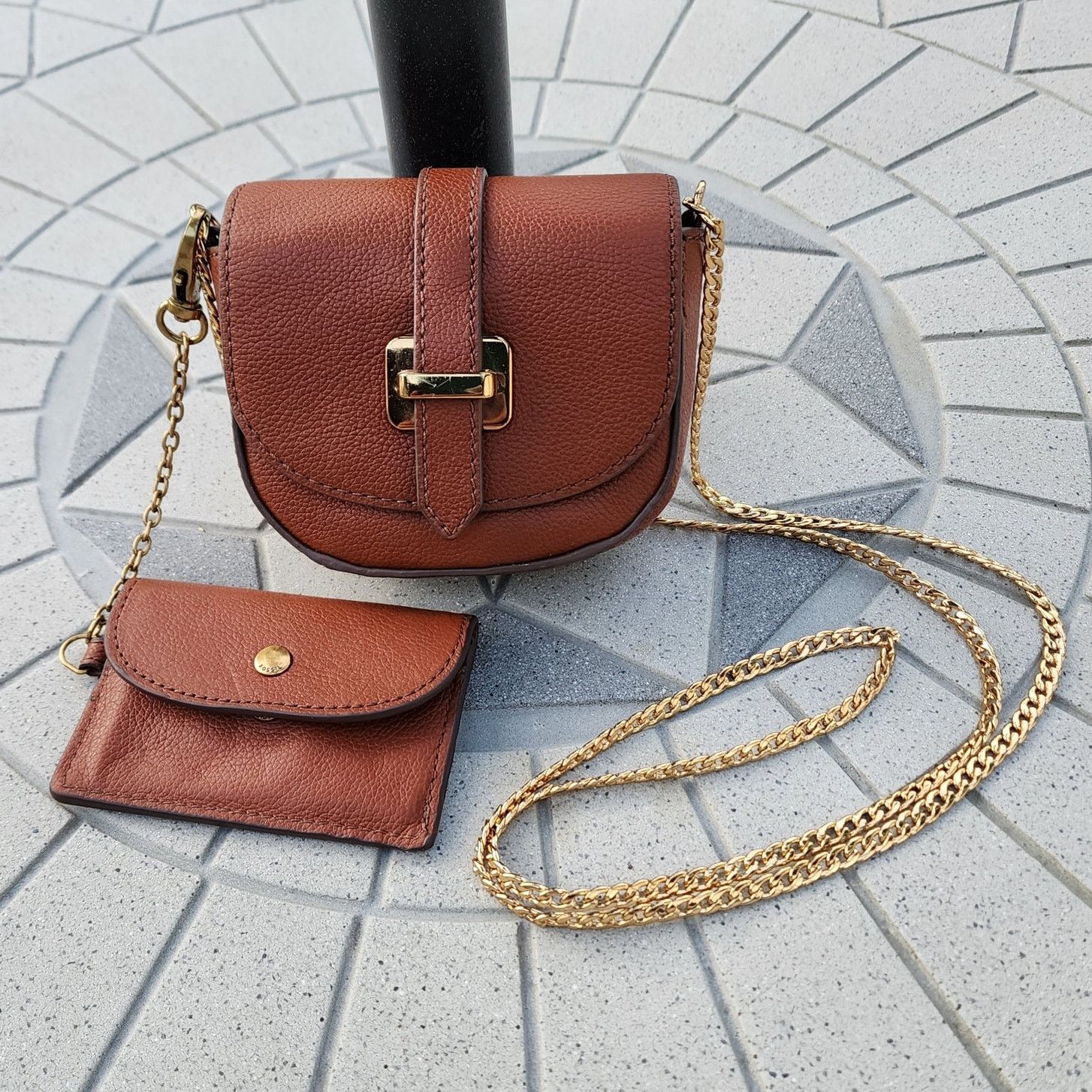 Fossil Emery Genuine Leather Micro Crossbody Bag Wallet Set in Brown, Women's