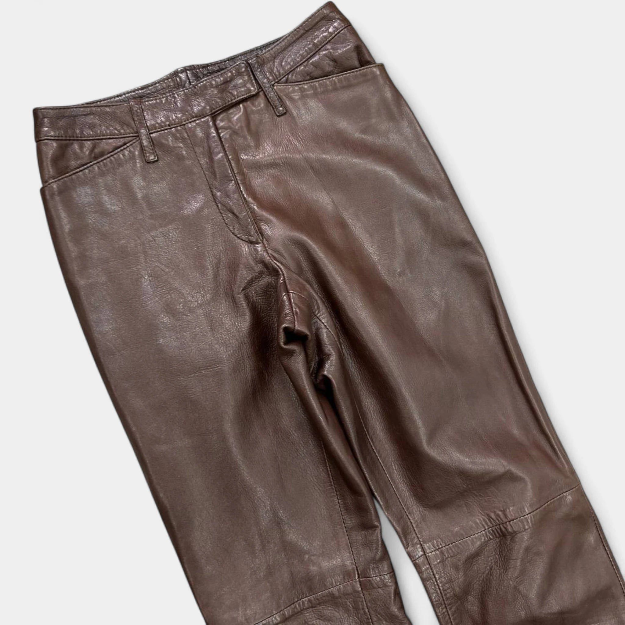 Dolce & Gabbana Dolce & Gabbana 90s Brown Leather Pants Size 26" / US 2 / IT 38 - 2 Thumbnail