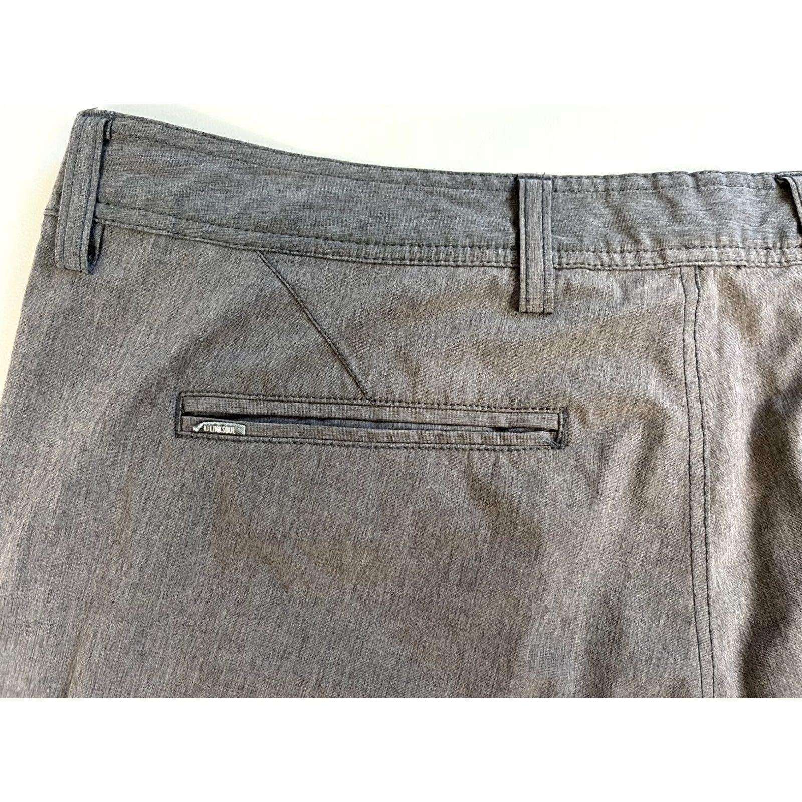 Vintage Linksoul Men's Boardwalker Shorts 38" Waist 10" Inseam Gray Polyester Blend Flat Front Belt Loops Chino Casual Breathable Pockets 10" Inseam Mens Size US 38 / EU 54 - 6 Thumbnail