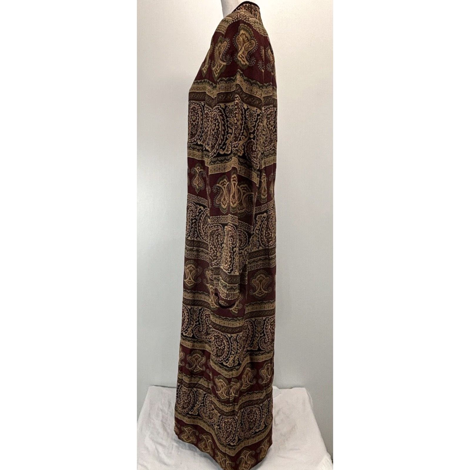 MAGGY LONDON Vtg Maggy London Maxi Dress Sz 24 Plus Paisley Full Button Velvet Trim Lined Size 4XL / US 24-26 - 2 Thumbnail