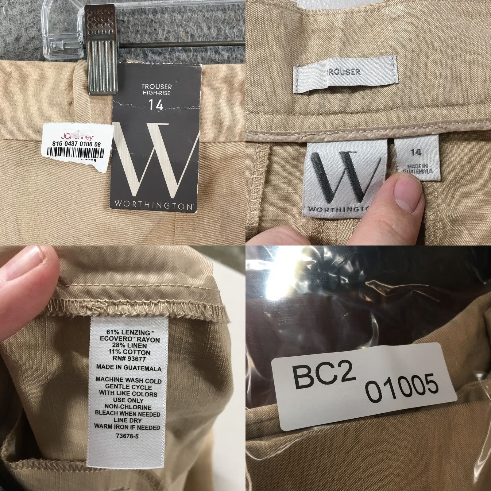 Worthington Worthington Pants Womens 14 Beige Khaki High Rise Straight Zip Fly Casual NEW Size 36" / US 14 / IT 50 - 10 Thumbnail
