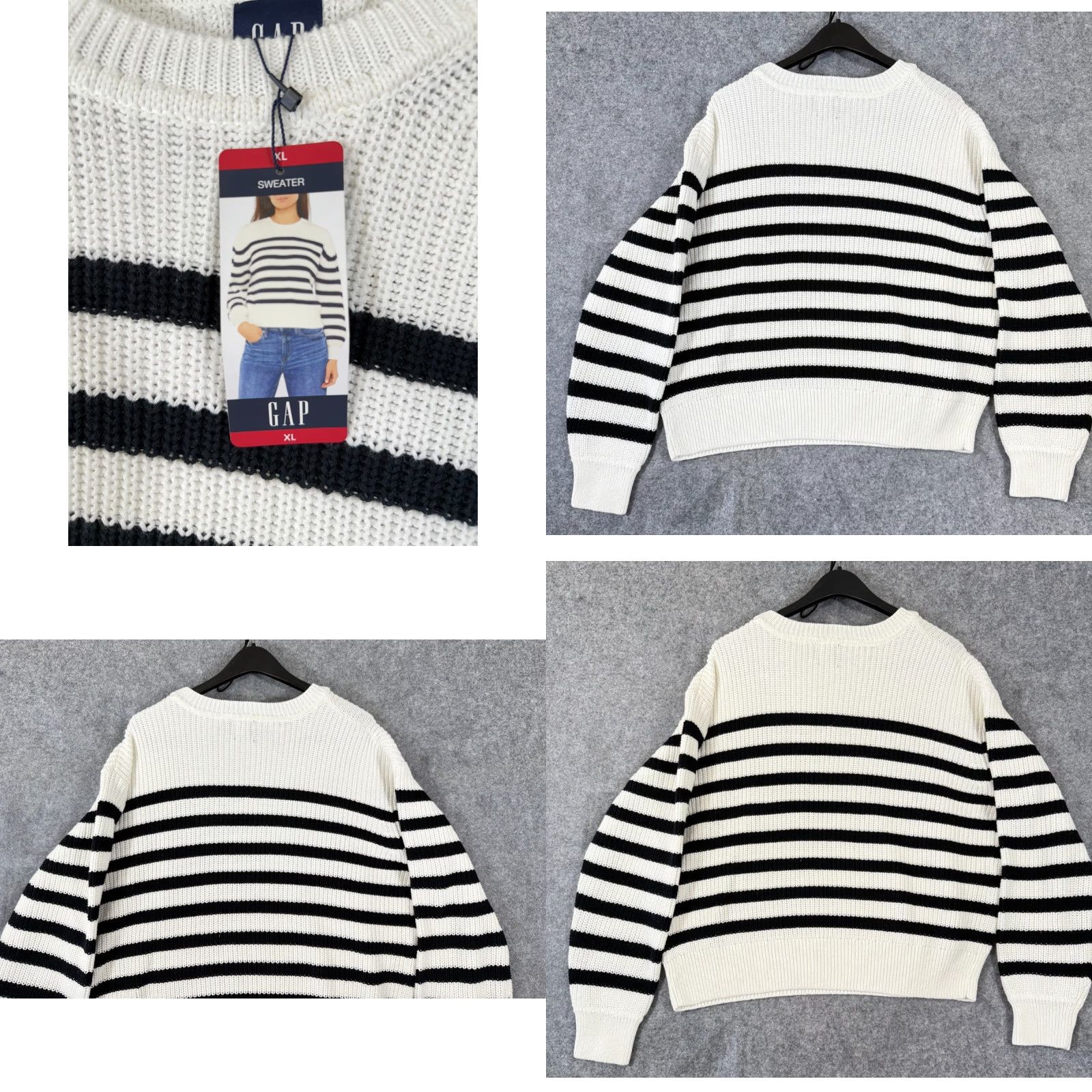 Gap GAP Pullover Sweater Womens XL Ivory Black Knit Striped Crewneck Long Sleeve NWT Size XL / US 12-14 / IT 48-50 - 8 Thumbnail