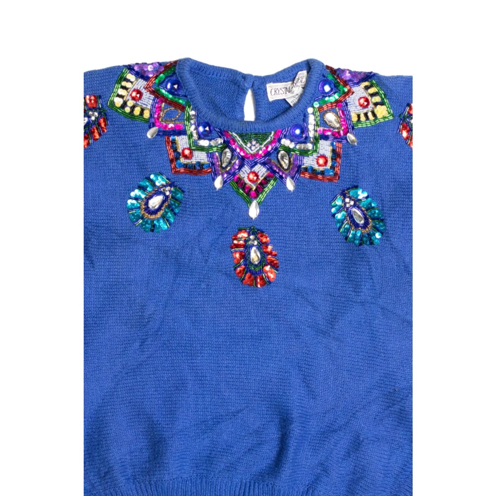 Vintage VINTAGE Crystal-Kobe Sweater Blue Large Beaded Embellished Pullover 80s Women/Mens Size L / US 10 / IT 46 - 2 Thumbnail