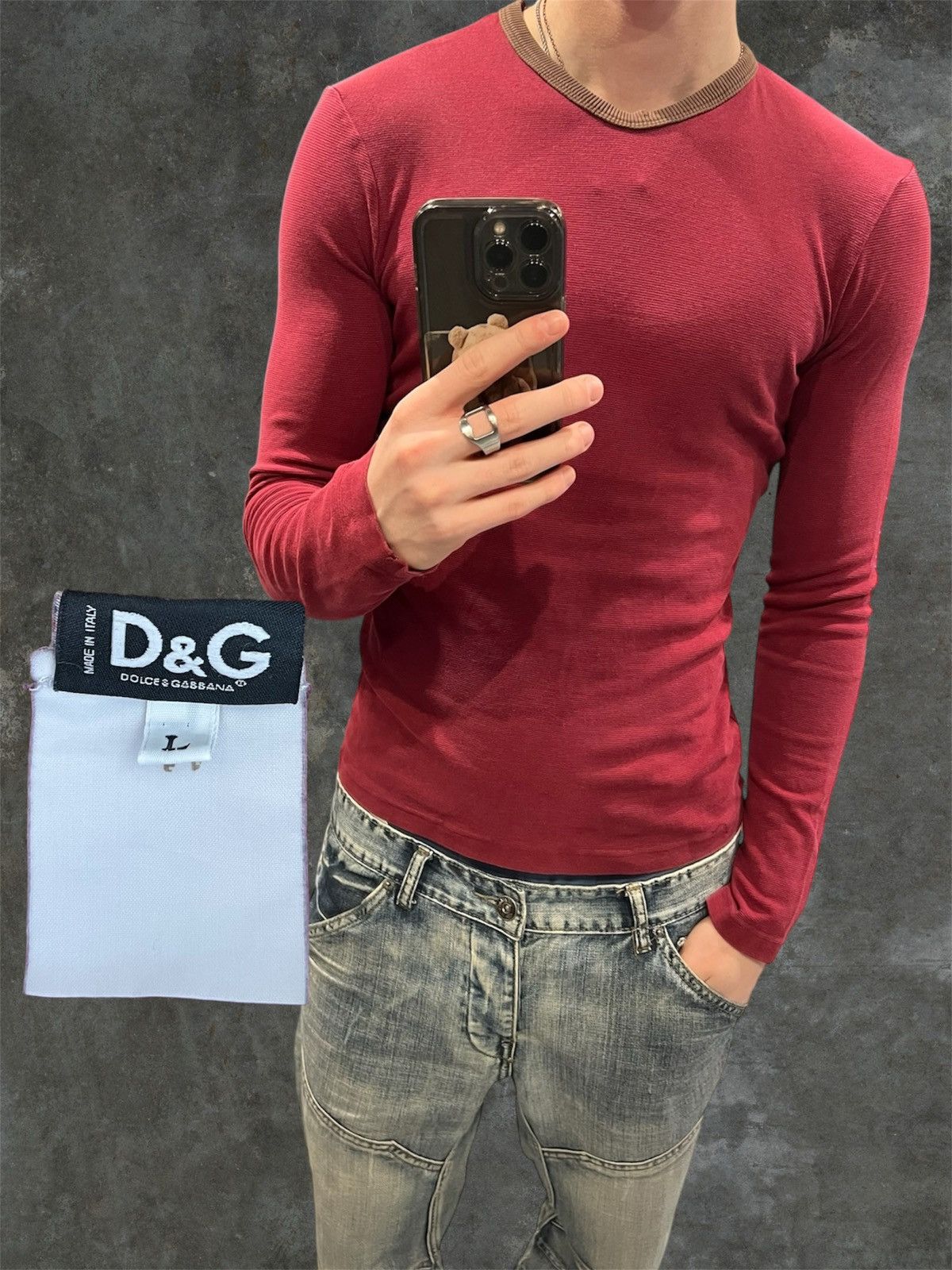 Dolce & Gabbana Beautiful distressed slim dolce gabbana burgundy longsleeve Size US M / EU 48-50 / 2 - 2 Thumbnail