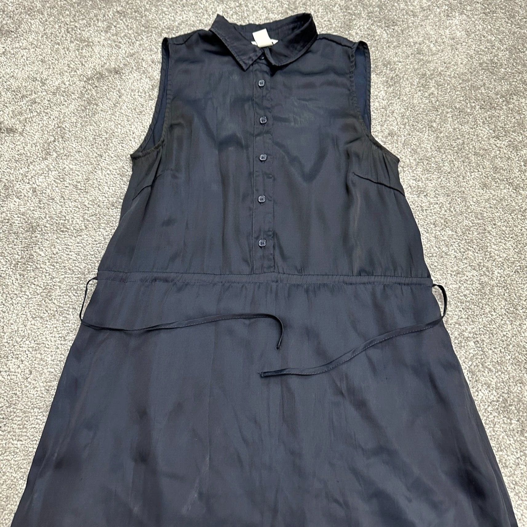H&M H&M Shirt Womens 4 Dark Blue Satin Maxi Belted Collared Sleeveless Casual Dress Size S / US 4 / IT 40 - 4 Thumbnail