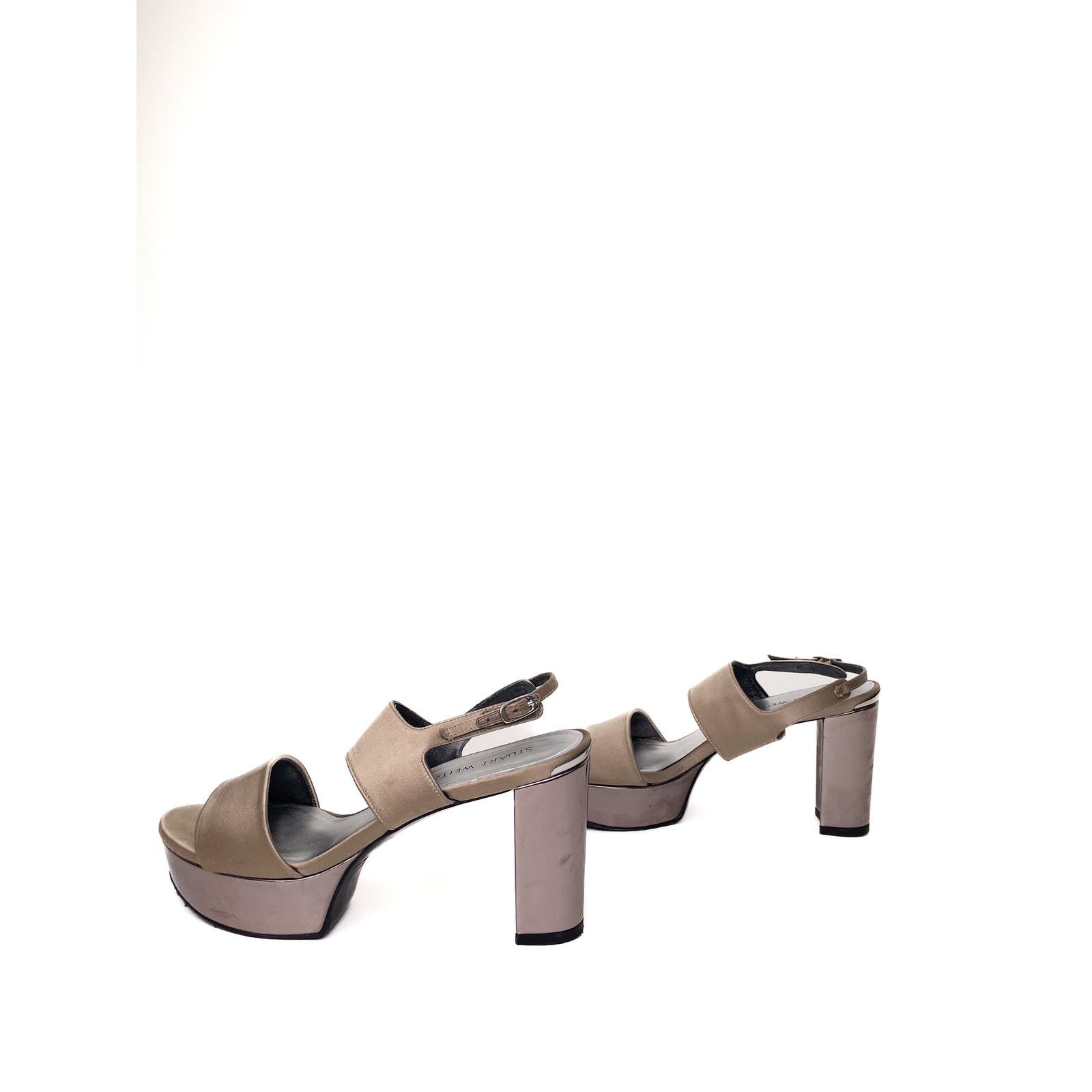 Stuart Weitzman Metallic Beige Satin Platform Sandals Size US 8 / IT 38 - 6 Thumbnail