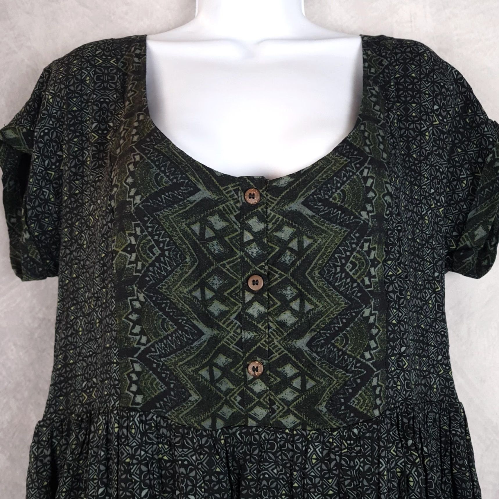 Free People Free People Dress Womens L Green Geometric Trapeze Swing Mini Scoop Back Cap Sleeve Pockets Size L / US 10 / IT 46 - 3 Thumbnail