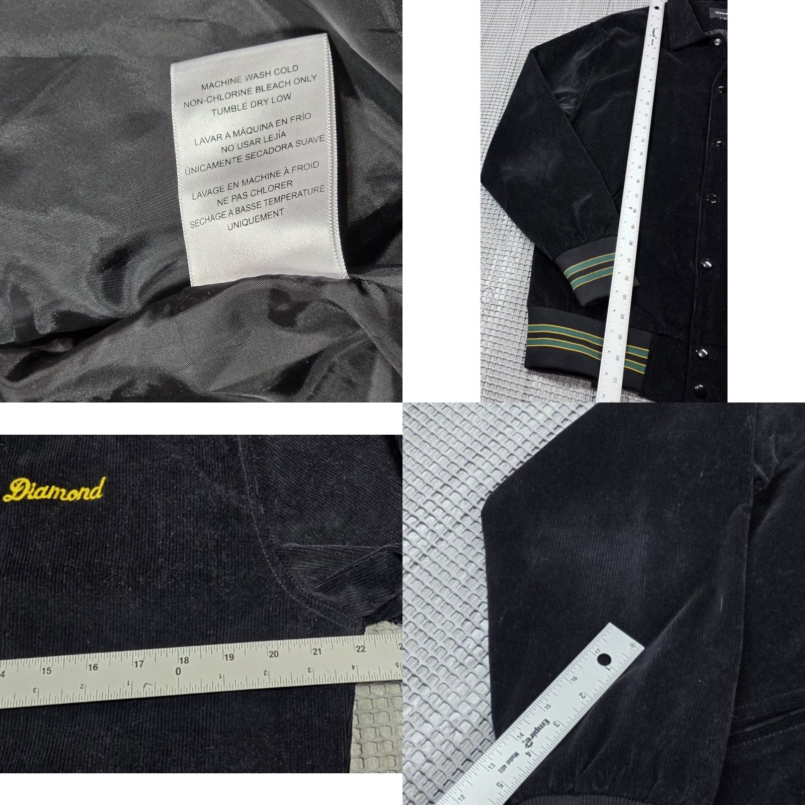 Diamond Supply Co. Diamond Supply Co. Corduroy Stadium Varsity Jacket Men M Snap Bomber Black Gold Size US M / EU 48-50 / 2 - 9 Thumbnail
