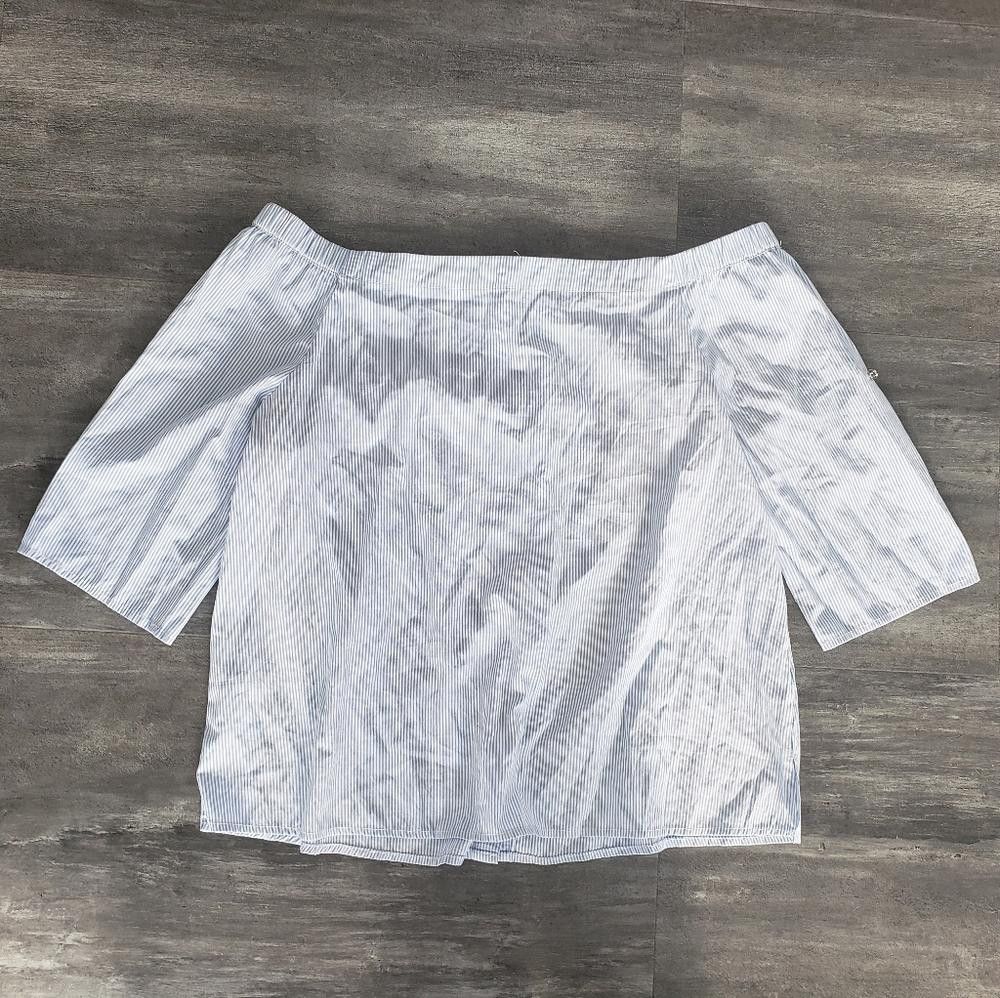 Designer White Blue Striped Papaya Button Down Size L / US 10 / IT 46 - 2 Thumbnail