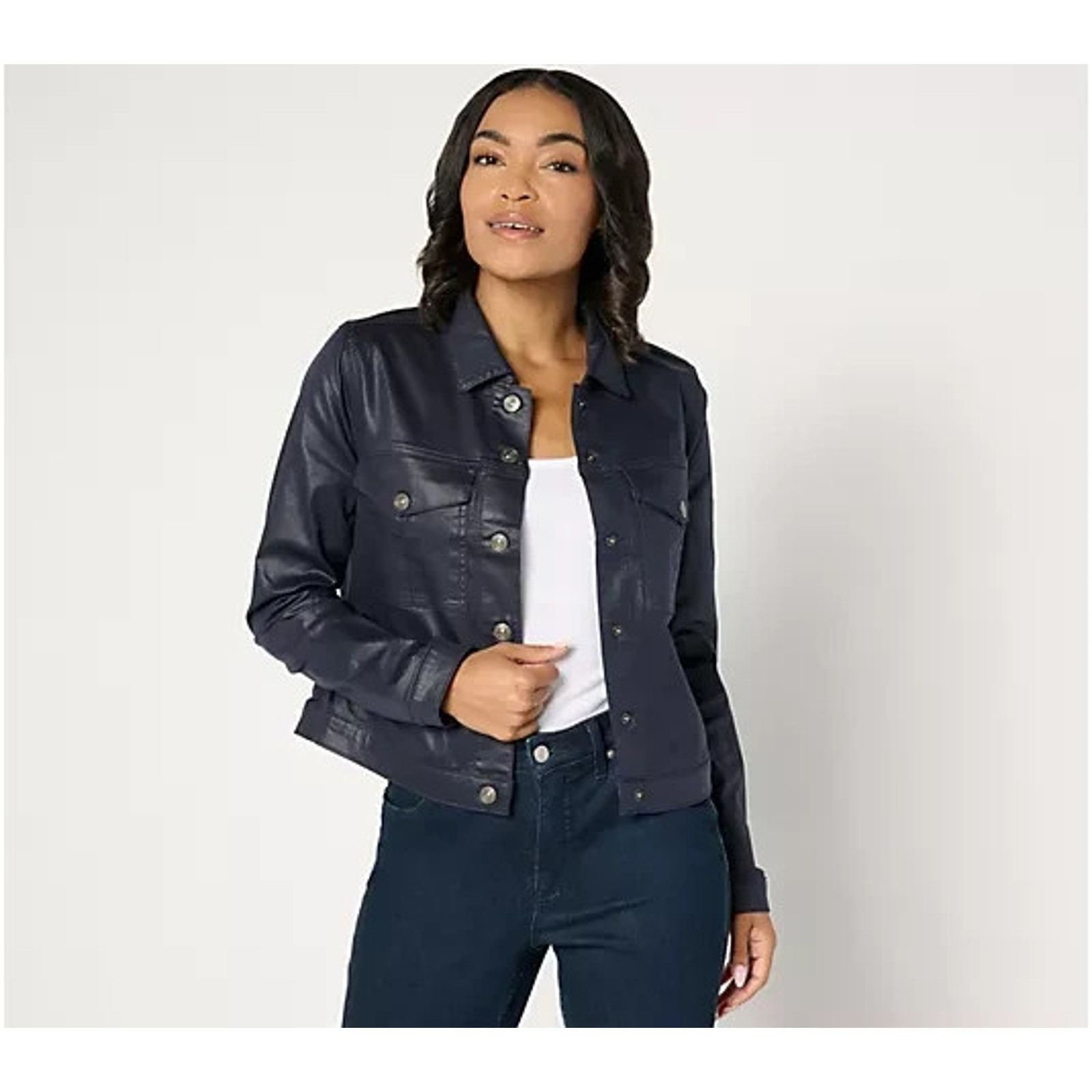 Nicole Miller nicole by Nicole Miller Coated Denim Jacket-Navy XL A667946 Size XL / US 12-14 / IT 48-50 - 1 Thumbnail
