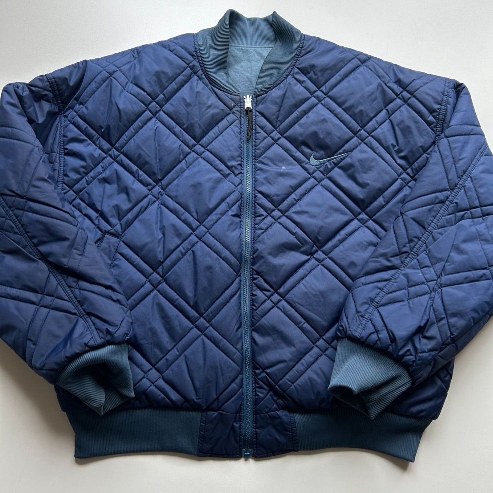 Nike Vintage 1990s Nike Embroidered Swoosh Quilted Bomber Jacket Size US L / EU 52-54 / 3 - 4 Thumbnail