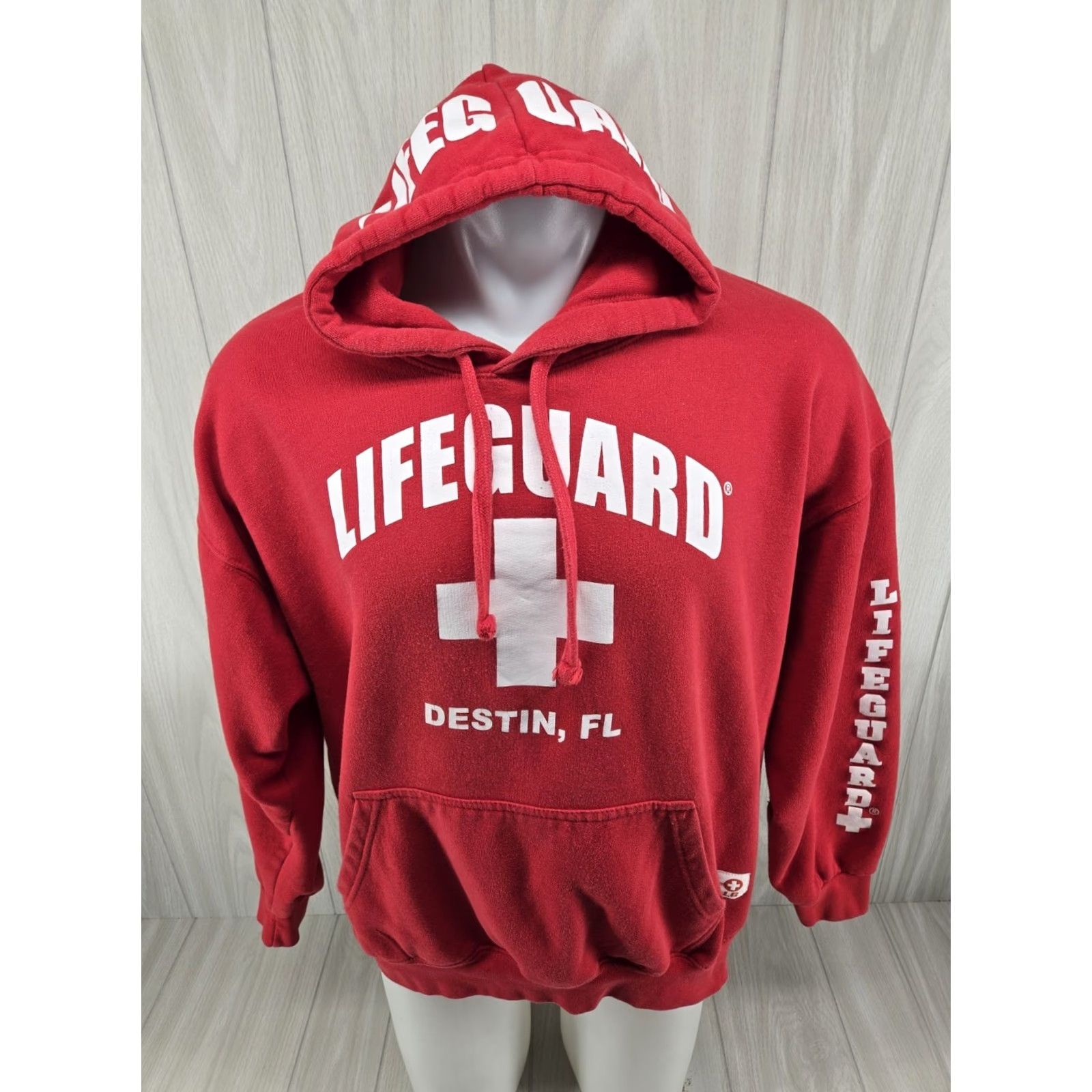 destin Lifeguard Hoodie Officially Licensed Mens XL Red Beach Lifeguard Pullover Hooded Pockets Graphic Print Size US XL / EU 56 / 4 - 2 Thumbnail