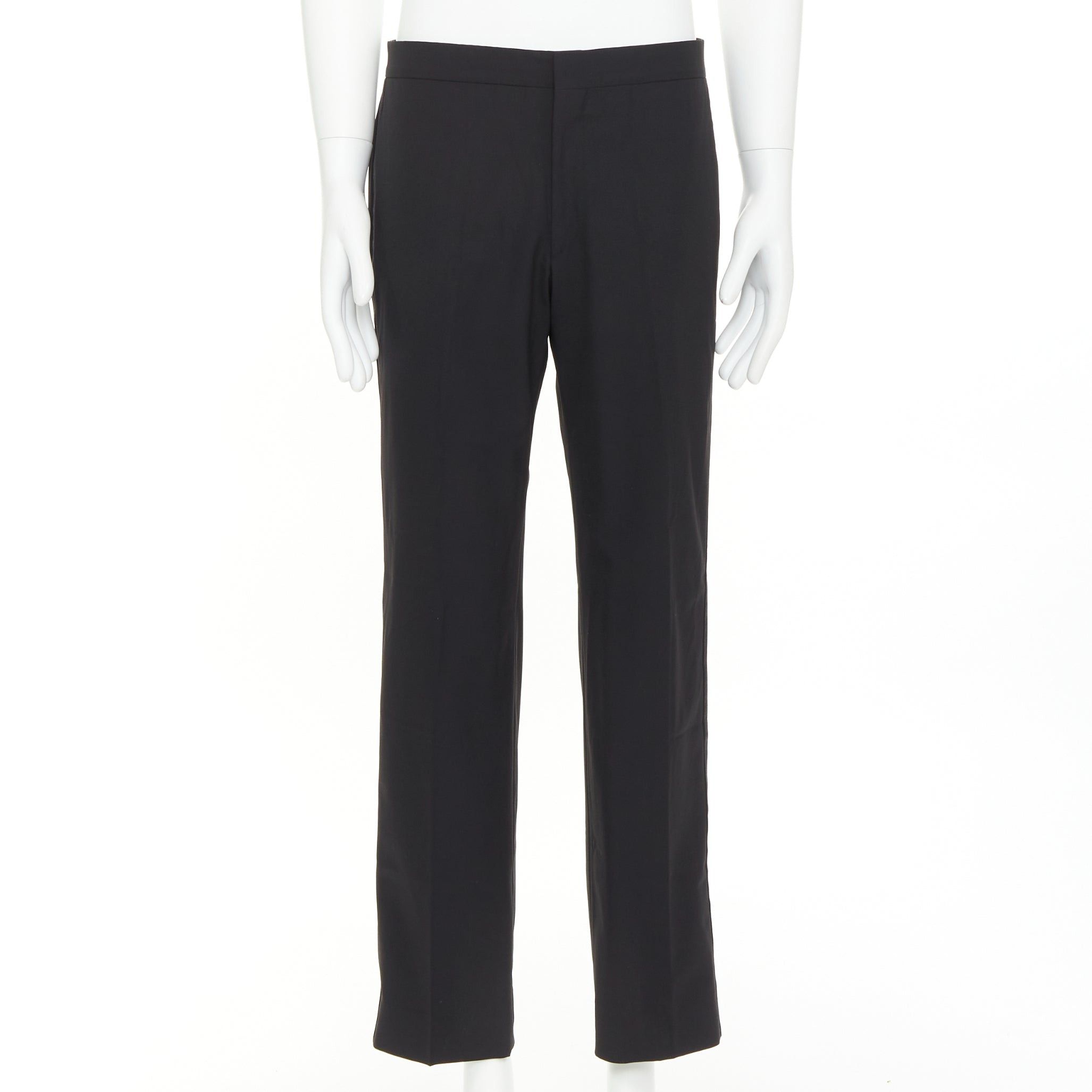 Hermes HERMES black wool blend satin trim side handstitched mid waist trousers IT50 XL Size US 32 / EU 48 - 1 Thumbnail