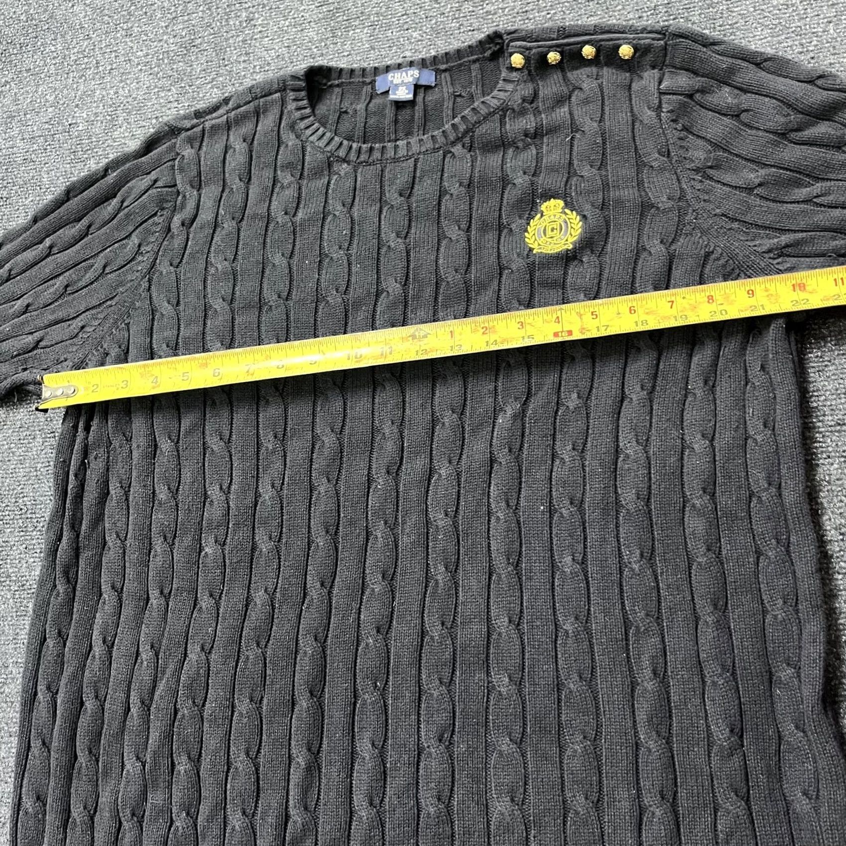 Chaps Chaps Sweater Womens 2X Black Cable Knit Embroidered Crest Shoulder Buttons Pullover Crew Neck Long Sleeve Knit 100% Cotton Womens NS Size XXL / US 16-18 / IT 52-54 - 6 Thumbnail