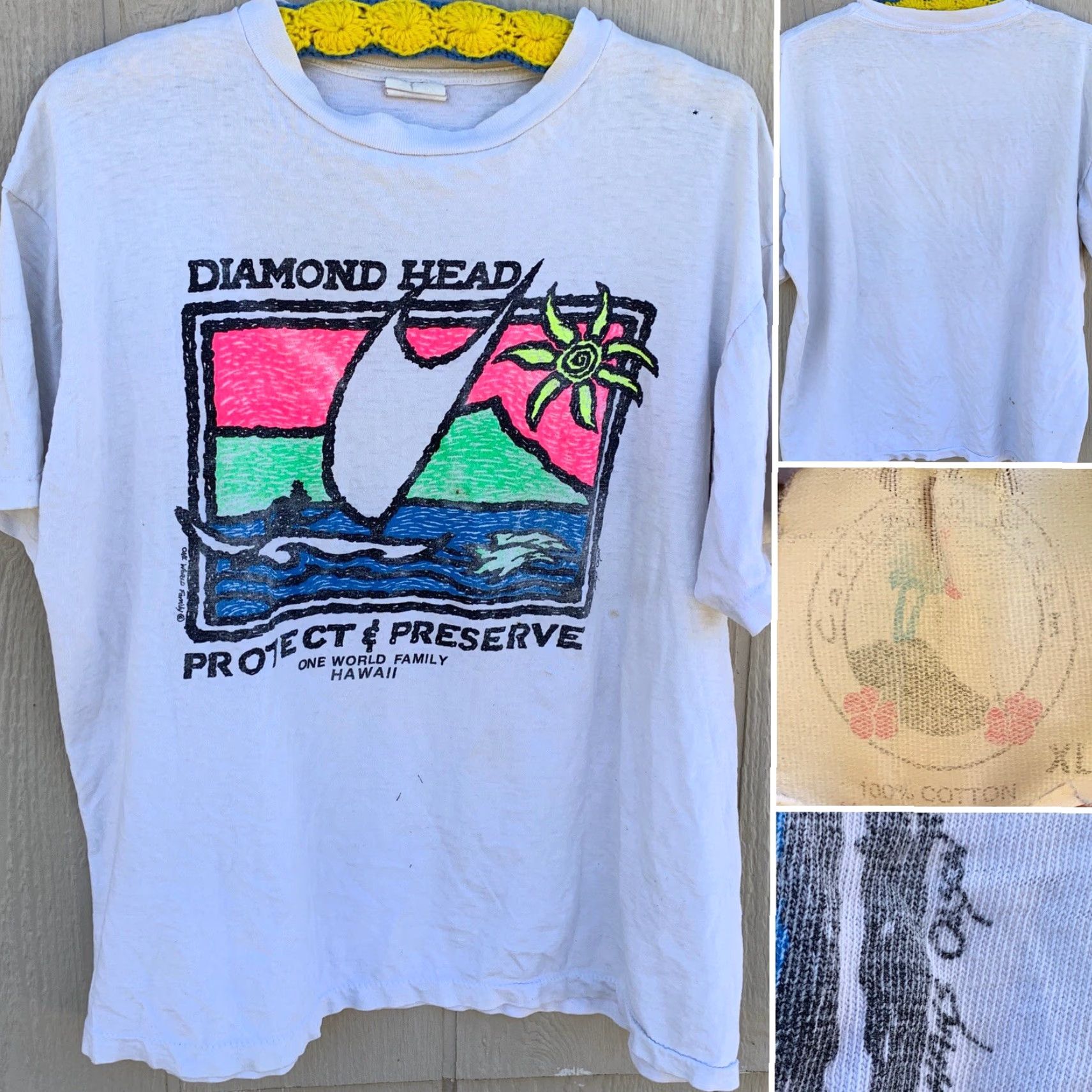 Vintage VINTAGE Diamond Head Protect & Preserve One World Family Hawaii T-Shirt Neon XL Size US XL / EU 56 / 4 - 2 Thumbnail