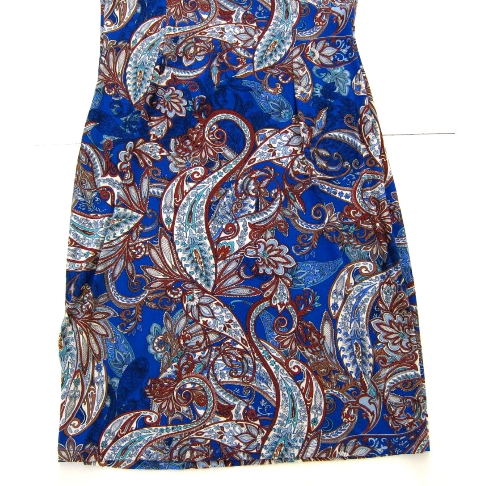 Vintage Signature Sadie Blue Green Brown Paisley Stretch Ruched Tank Sheath Dress 14 Size XL / US 12-14 / IT 48-50 - 6 Thumbnail