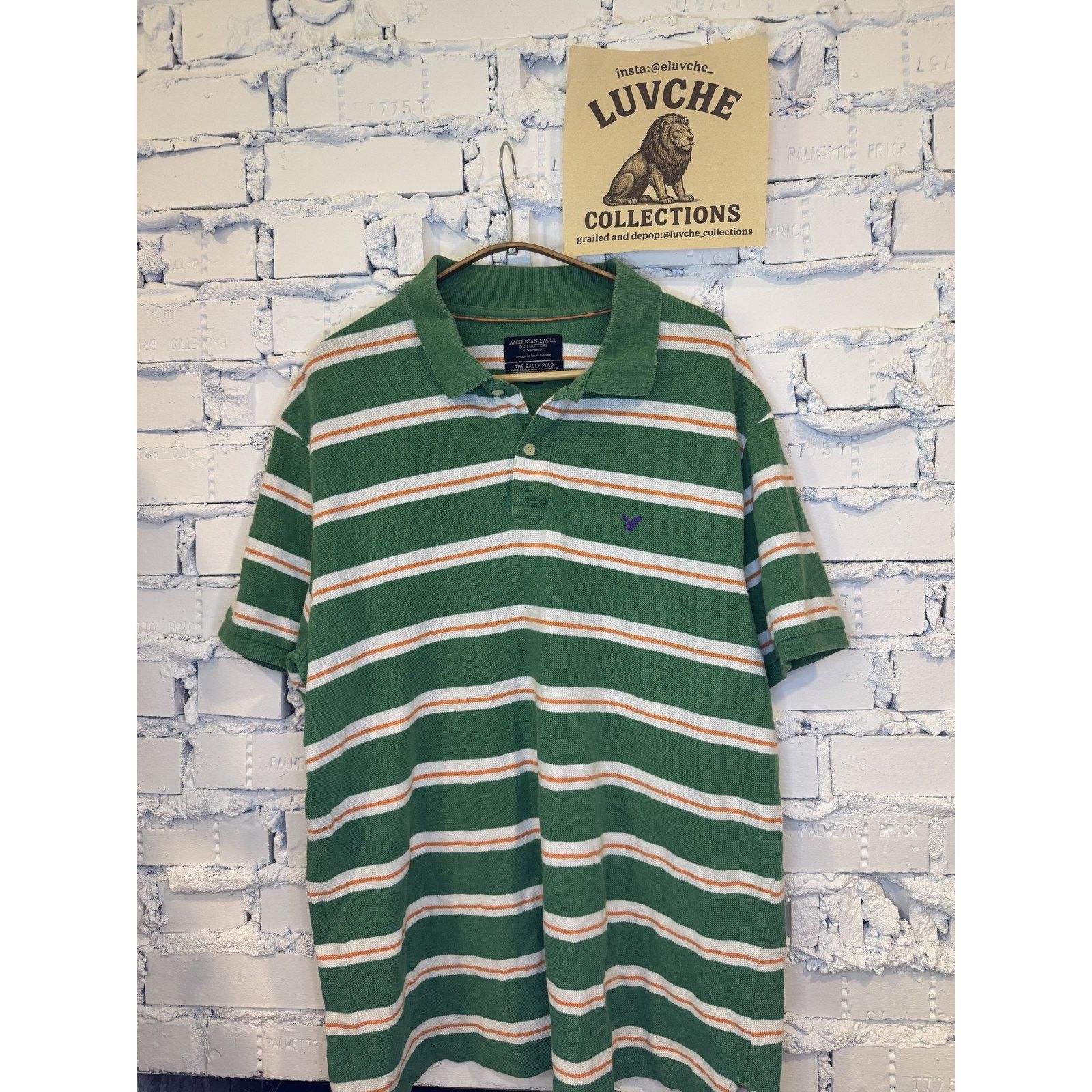 American Eagle Outfitters American Eagle Shirt Green Whit Striped Polo Classic Fit Size US XL / EU 56 / 4 - 1 Thumbnail