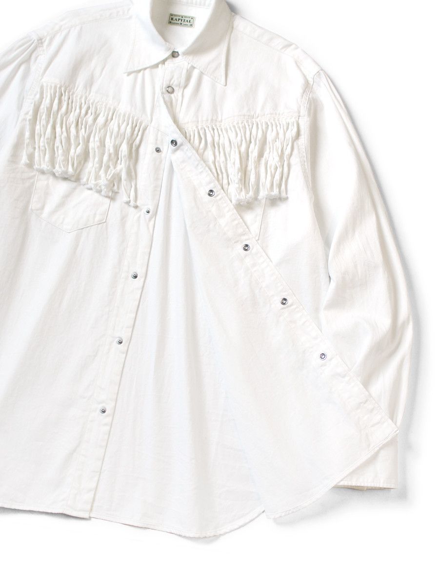 Kapital [3] 5.5oz Denim Fringe Husky Western Shirt in White Size US L / EU 52-54 / 3 - 14 Thumbnail