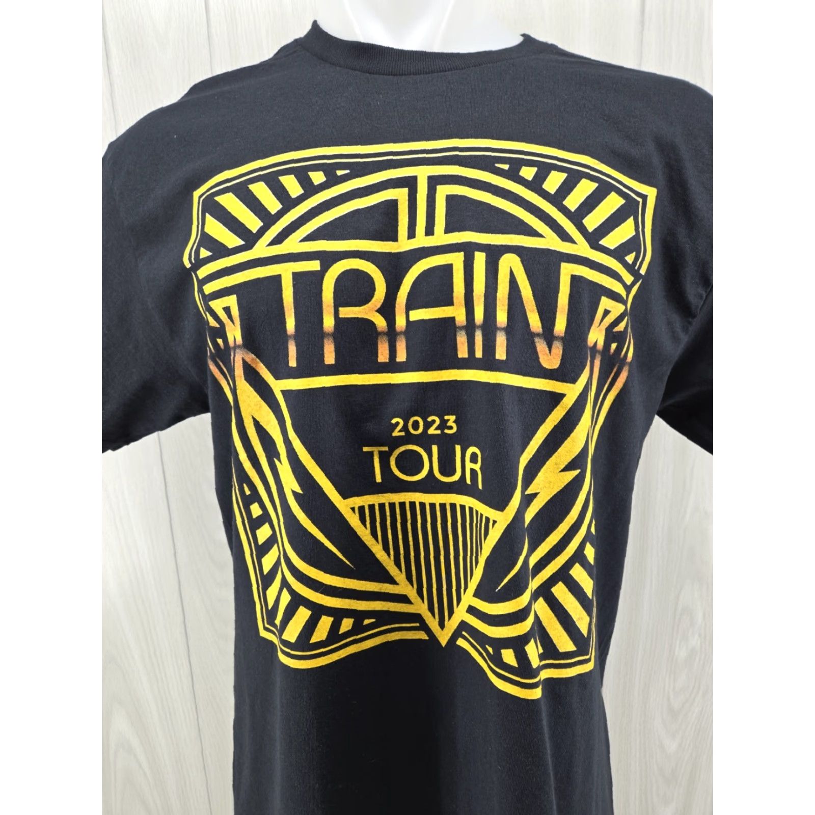 Gildan VINTAGE Train 2023 Tour Gildan Short Sleeve Shirt Black Yellow Mens L Hole Shirt Band 90s Womens? Size US L / EU 52-54 / 3 - 3 Thumbnail