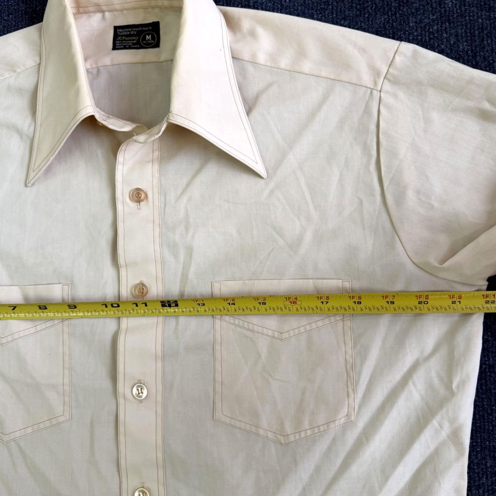 JCPenney VINTAGE JCPenney Shirt Mens Medium White Solid Short Sleeve Button Up 70s Size US M / EU 48-50 / 2 - 4 Thumbnail