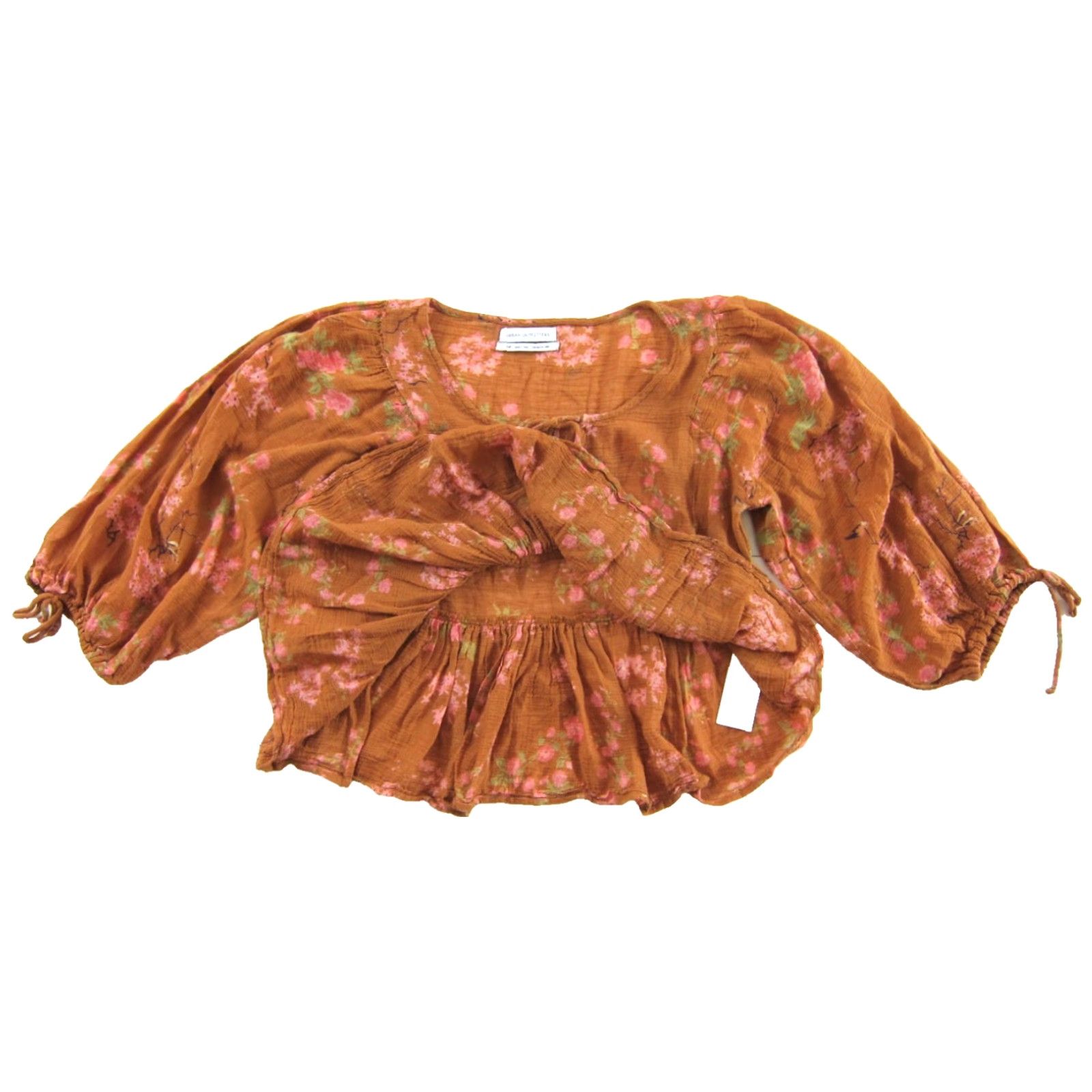 Urban Outfitters Urban Outfitters Blouse S Cropped Cotton Floral Brown Pink Lightweight Bohemian 90s Style Womens Size S / US 4 / IT 40 - 5 Thumbnail