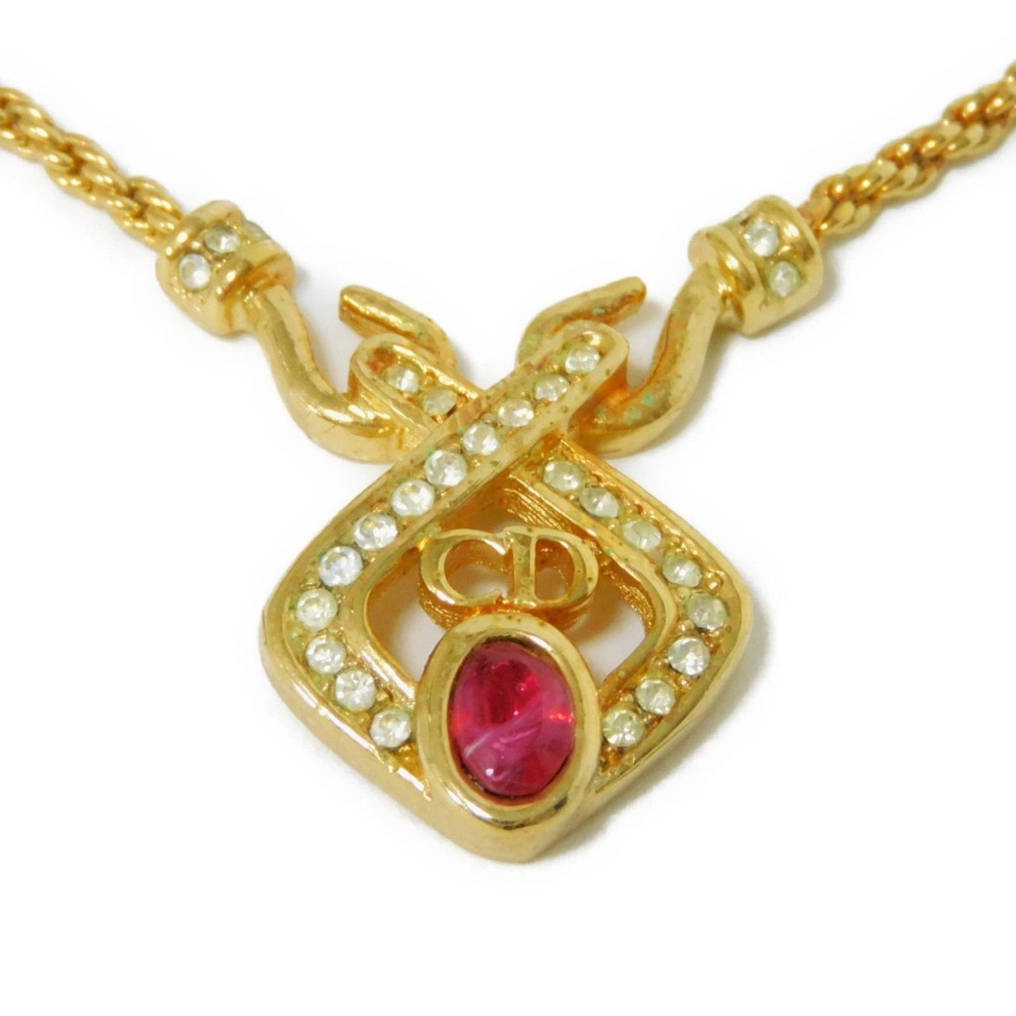 image of Christian Dior Dior Necklace Cd Crystal Stone Colored Rope Chain Clear Red Ladies in Gold, Women's