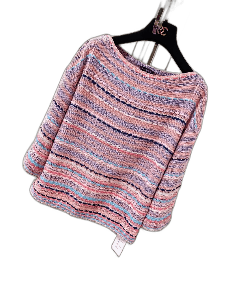 Chanel Chanel Pink Striped Knit Top Size 36 Size S / US 4 / IT 40 - 1 Thumbnail