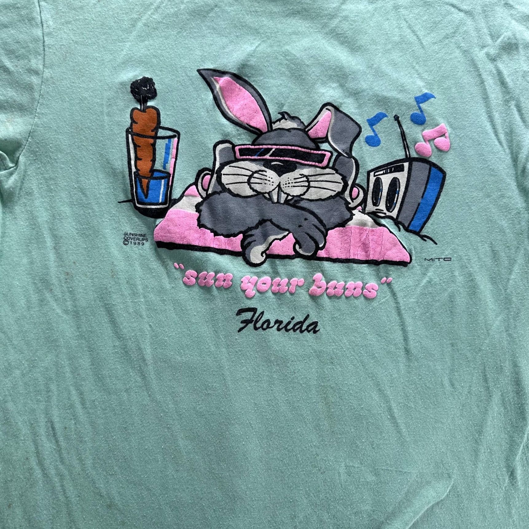 Vintage VINTAGE Sun Your Buns Shirt Mens Large Green Bunny Graphic Florida 80s Size US L / EU 52-54 / 3 - 2 Thumbnail
