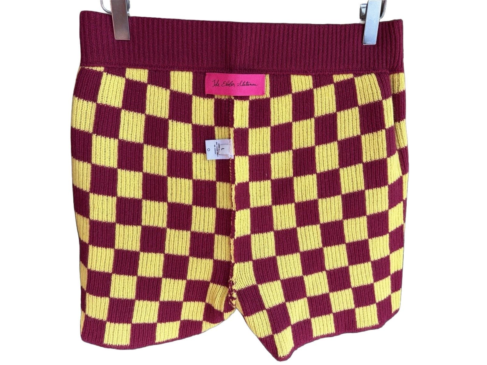 The Elder Statesman Checkerboard Knit Shorts Red Yellow Cashmere Size US 34 / EU 50 - 4 Thumbnail
