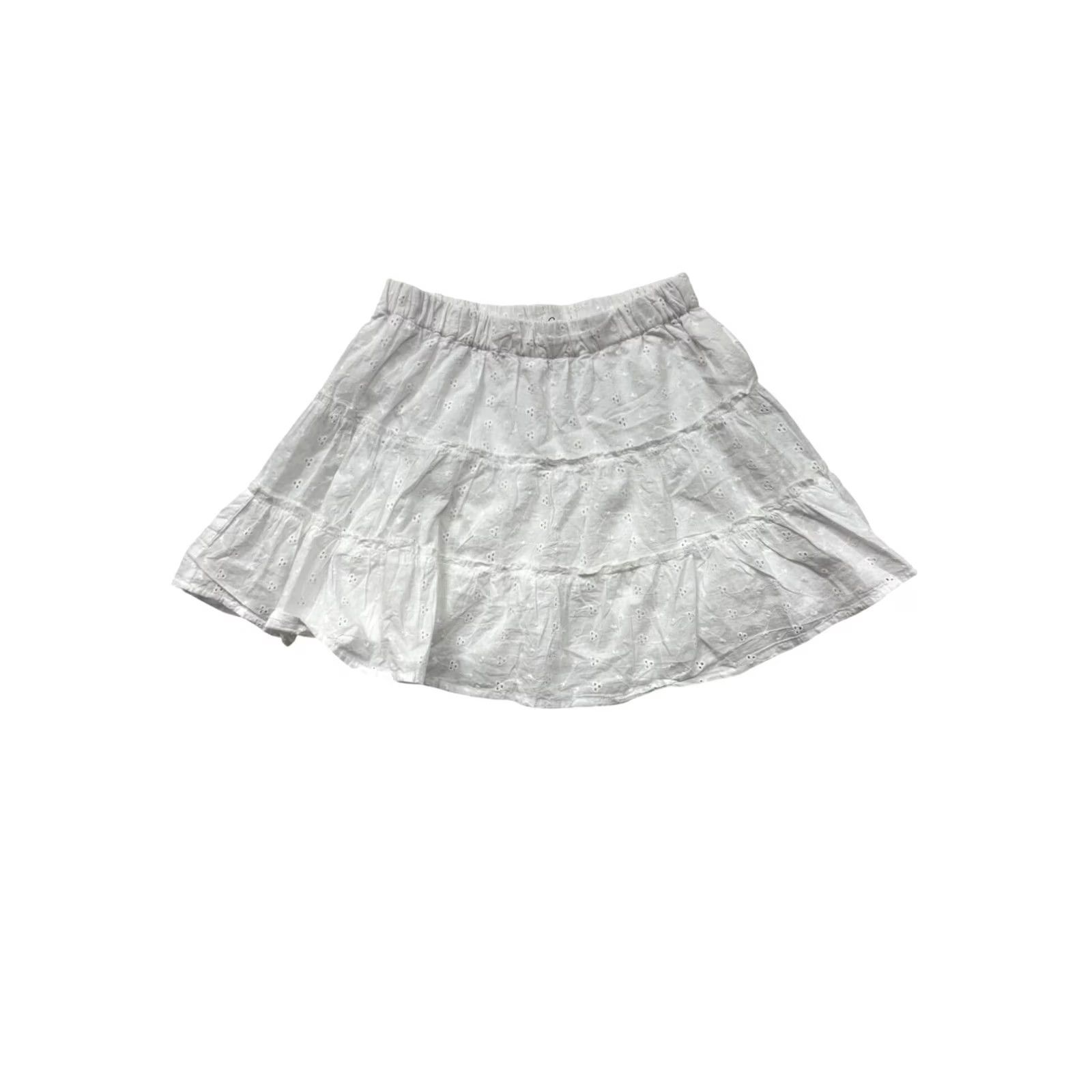 Vintage Japna Womens Skirt L White Tiered Eyelet Short A-Line Cotton Skirt Womens L Size 36" / US 14 / IT 50 - 2 Thumbnail
