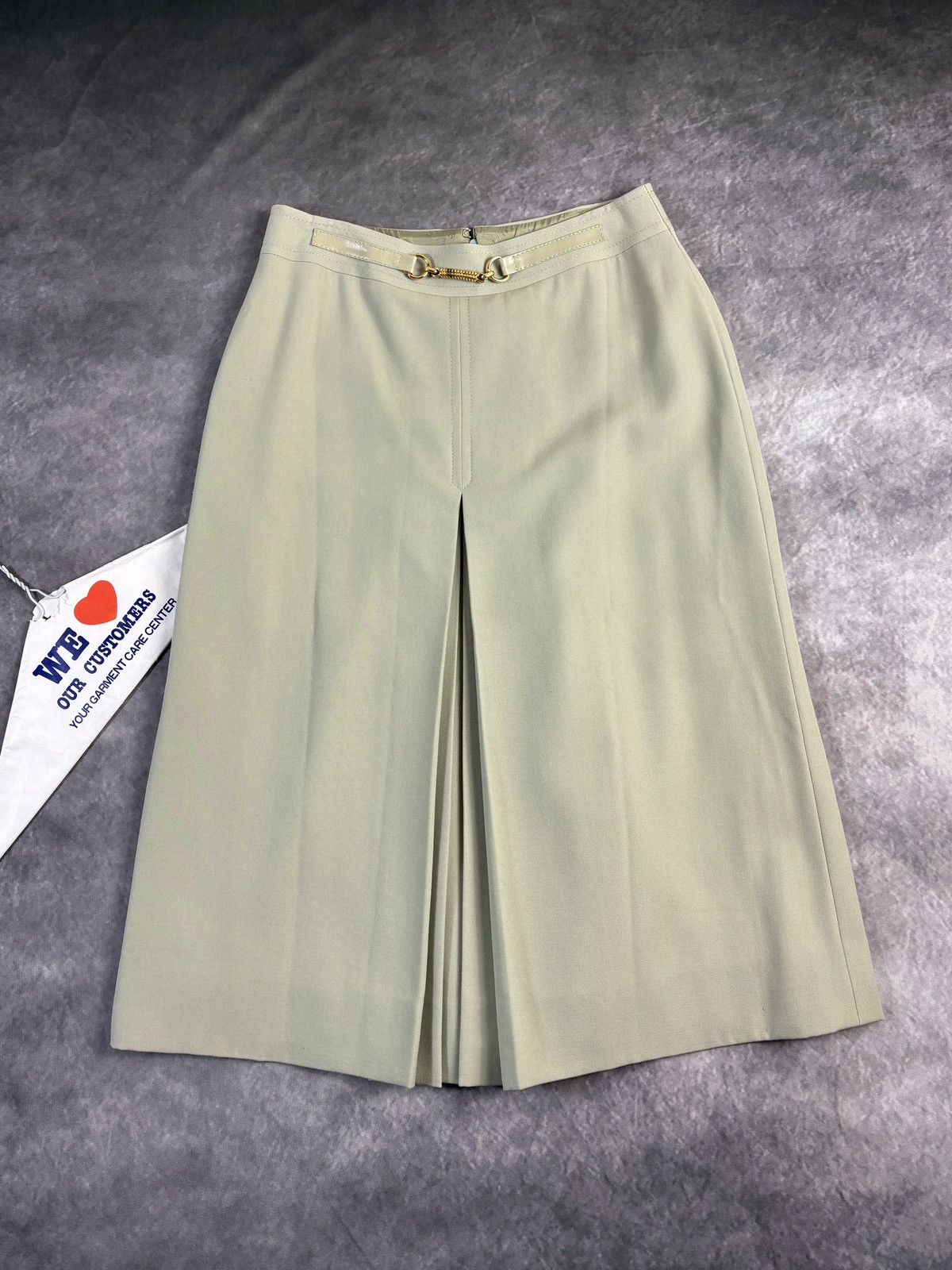 Celine × Vintage 1970s Celine Skirt Vintage Wool Maxi Pistachio Horsebit Gold Size 28" / US 6 / IT 42 - 1 Thumbnail