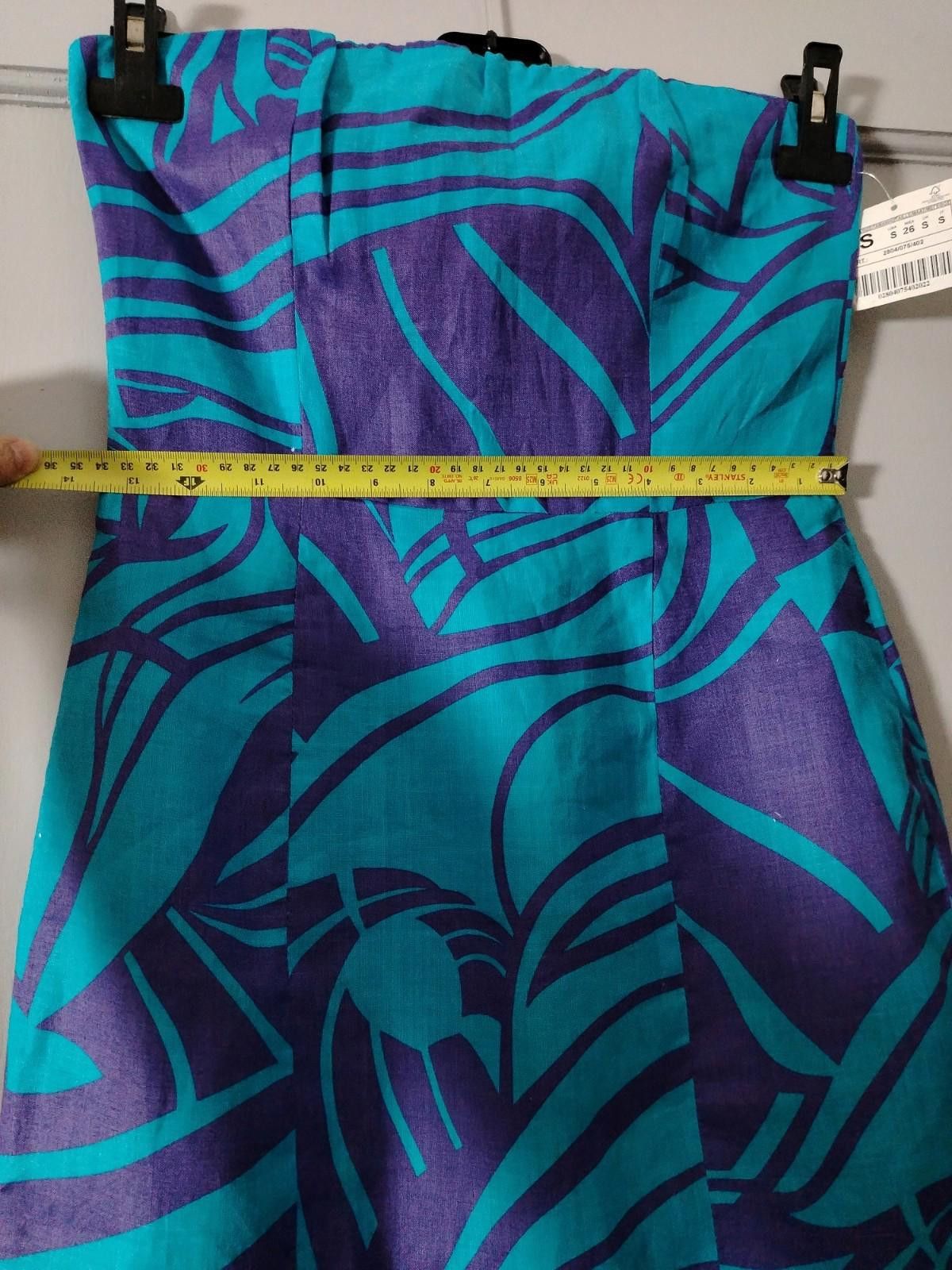 Zara Zara Basic Strapless Mini Dress Teal Purple Abstract Print Size S / US 4 / IT 40 - 12 Thumbnail