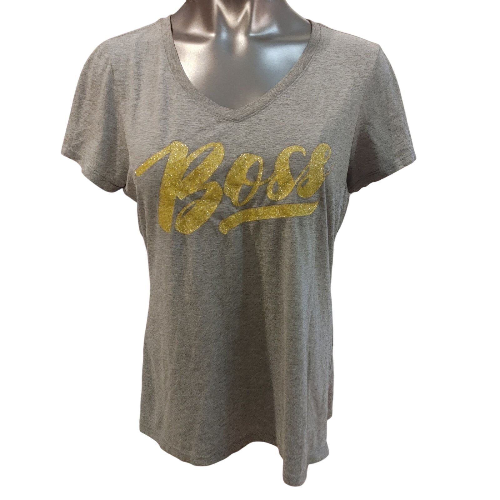 Other District Made - Women's LG Gray Short Sleeve V-Neck "Boss" Size L / US 10 / IT 46 - 1 Thumbnail