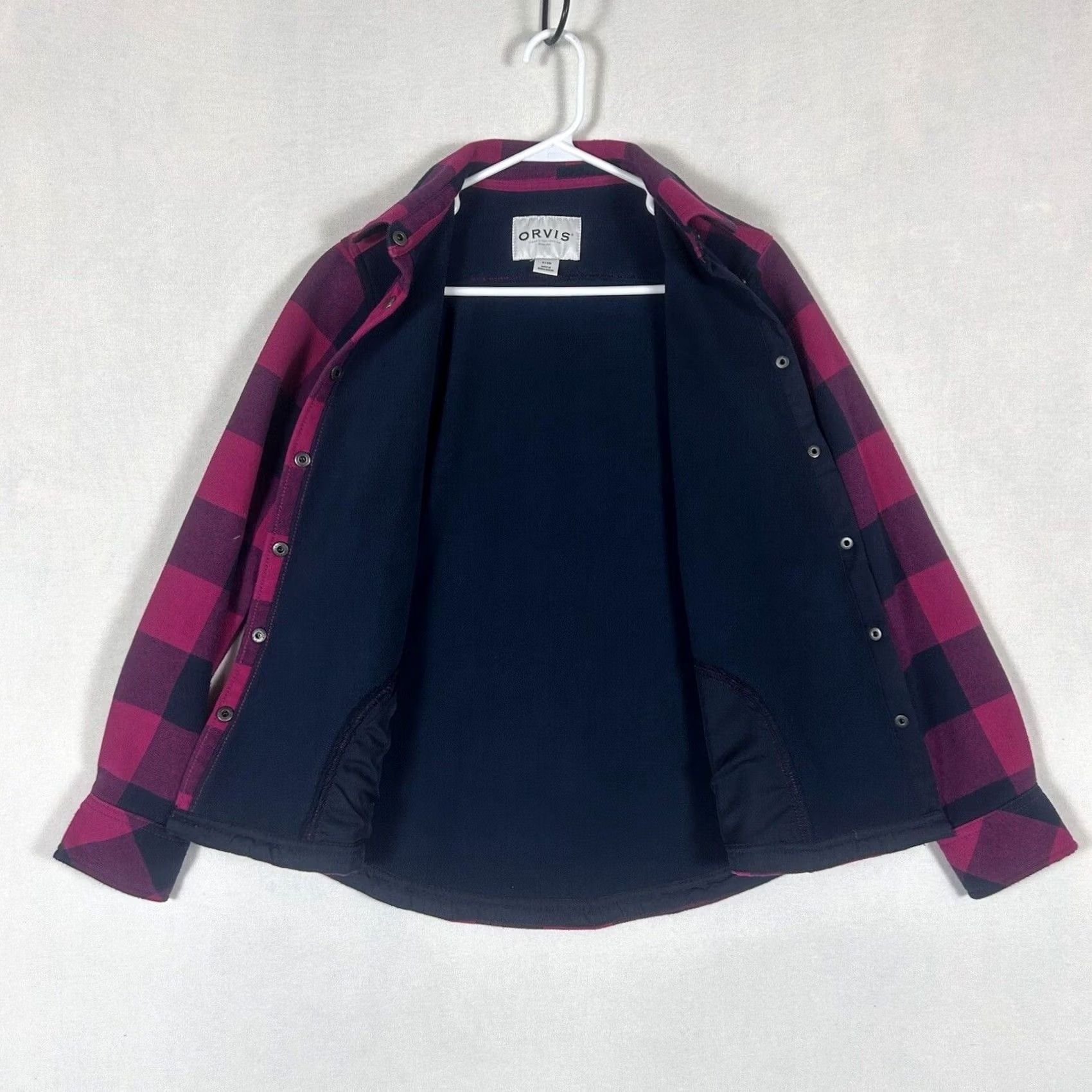 Orvis Orvis Womens Small Fuchsia Plaid Flannel Lined Snap Button Shacket Jacket Shirt Cap Size S / US 4 / IT 40 - 3 Thumbnail
