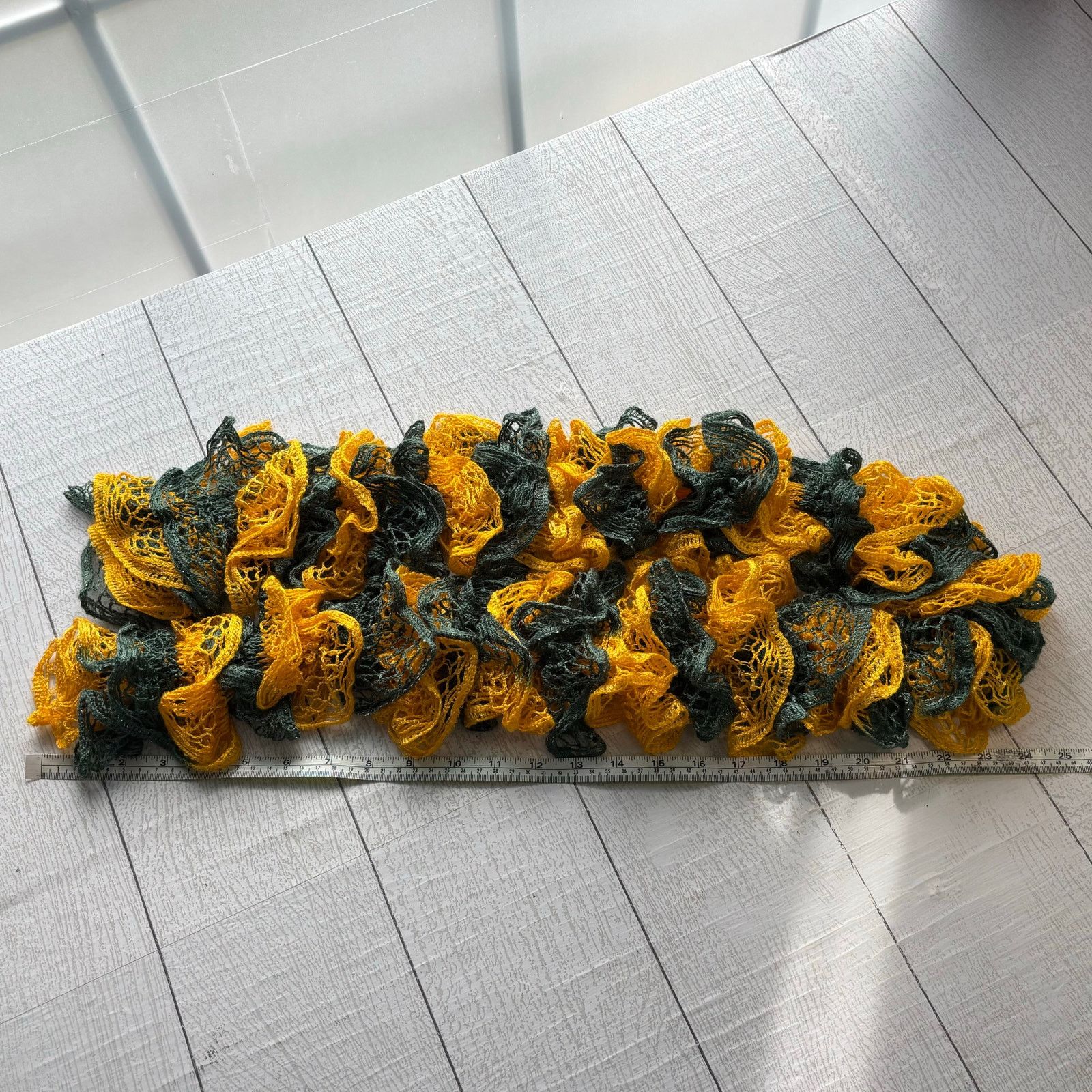 Handmade Handmade Crocheted Green Yellow Ruffle Scarf Silver Accents Size ONE SIZE - 4 Thumbnail