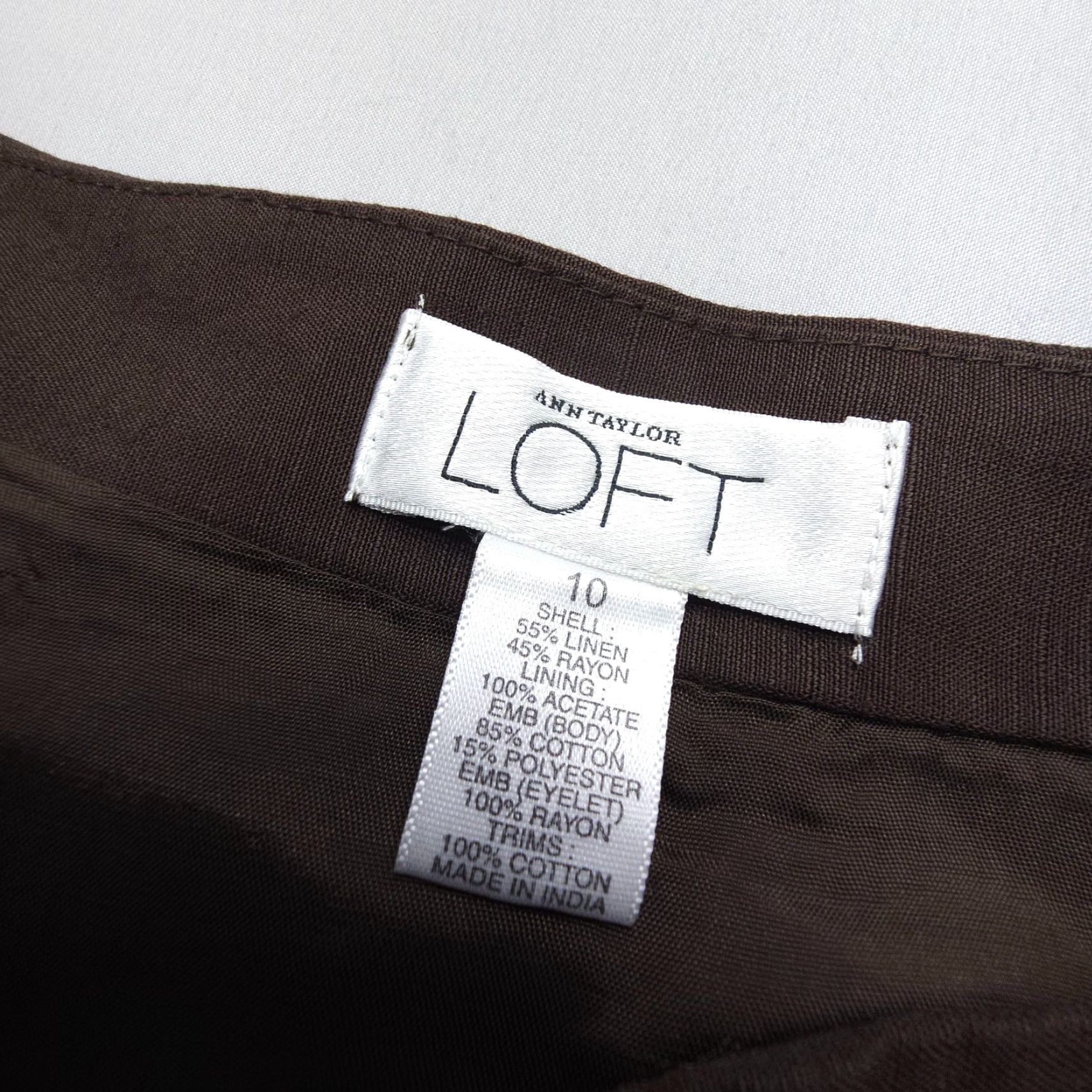 Loft LOFT Ann Taylor Floral Embroidered Linen Blend Skirt - Knee Length A-Line, Brown, Size 10, Regular, Womens, Boho Festival Size 32" / US 10 / IT 46 - 3 Thumbnail