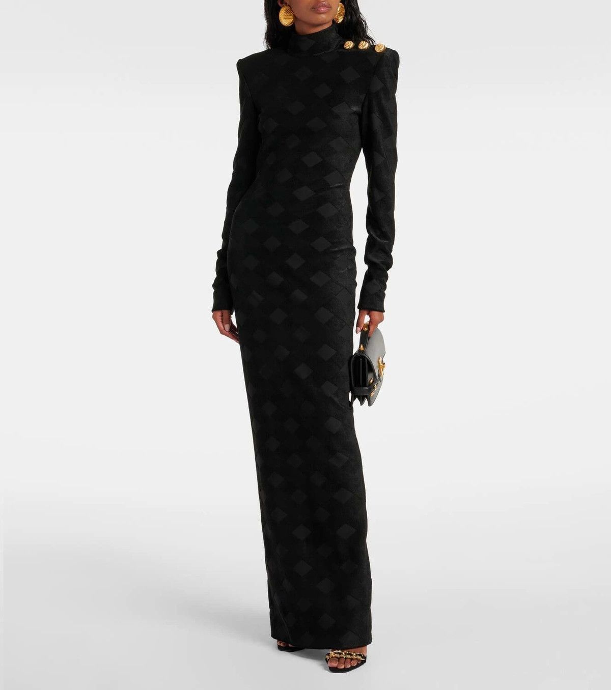 Balmain o1s1wg111025 Gingham Boucle Maxi Dress in Black Size XS / US 0-2 / IT 36-38 - 2 Thumbnail