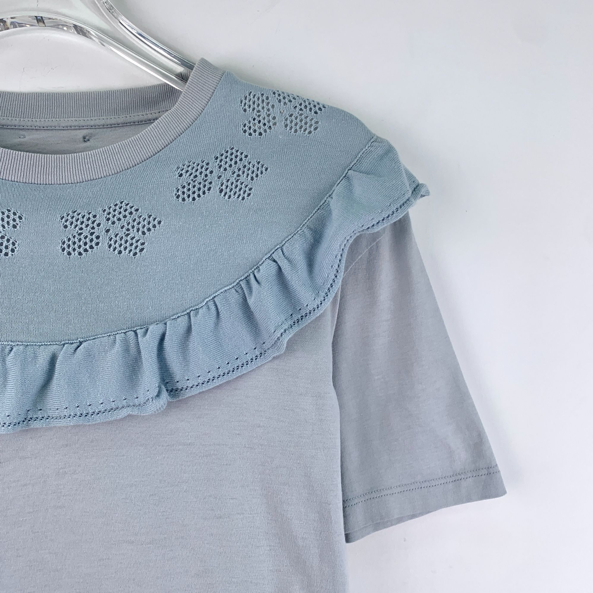 Miu Miu Miu Miu Light Blue Lotus Leaf Lace Cutout Round Neck Short-S Size S / US 4 / IT 40 - 7 Thumbnail