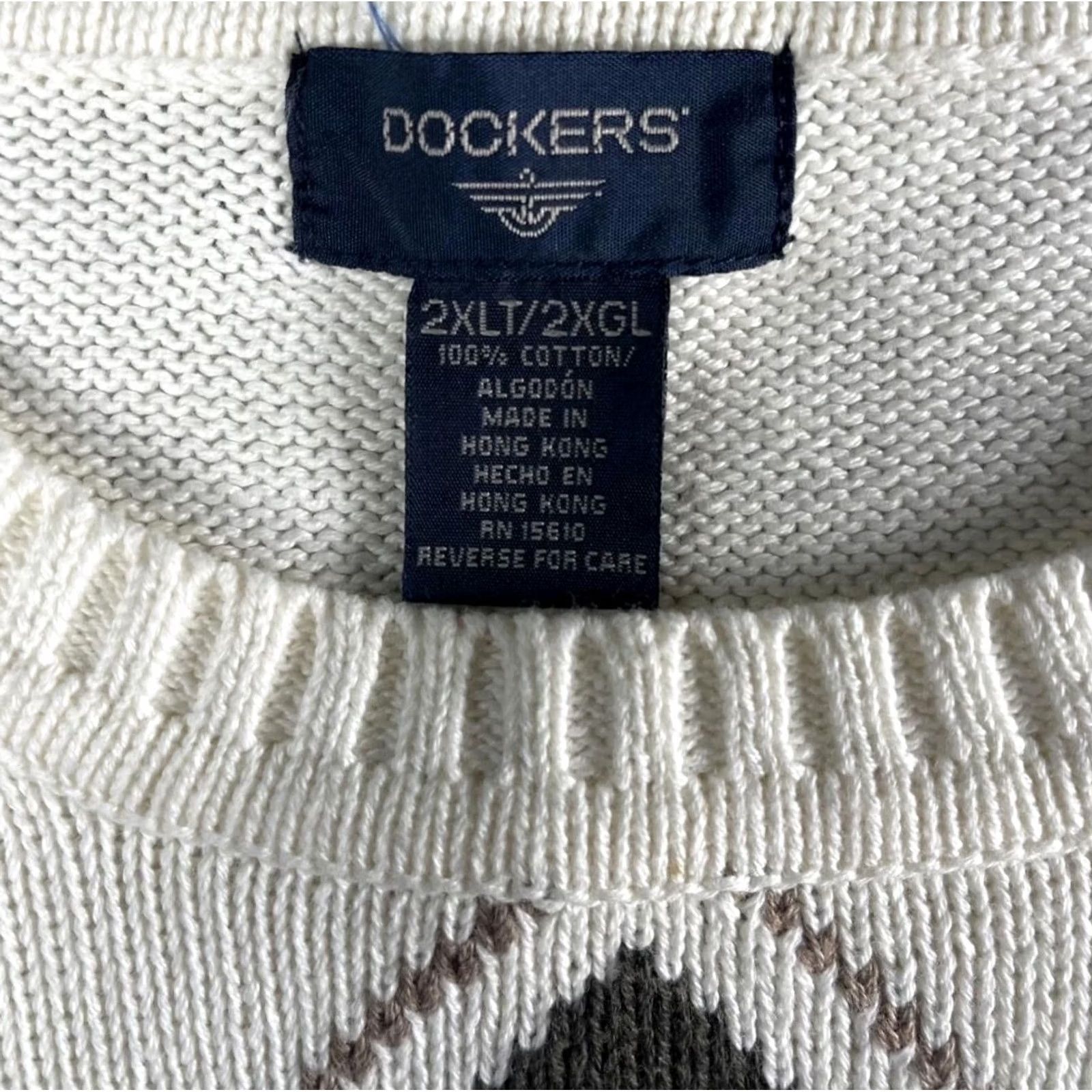 Dockers Dockers Mens Big & Tall Argyle Cable Knit Pullover - White Sweater Size US XXL / EU 58 / 5 - 7 Thumbnail