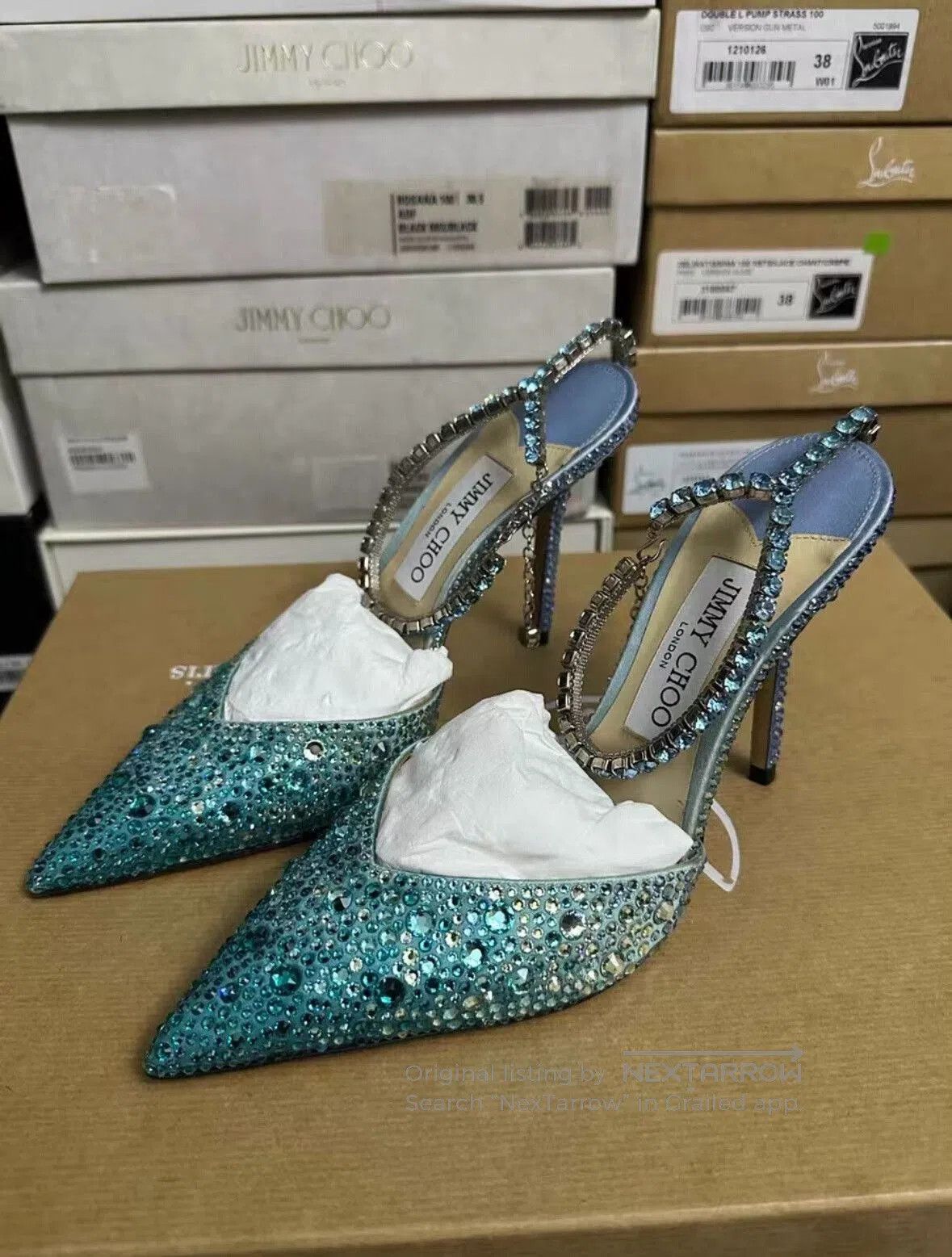 Jimmy Choo Jimmy Choo Blue Crystal Rhinestone Heels. Size US 6.5 / IT 36.5 - 4 Thumbnail