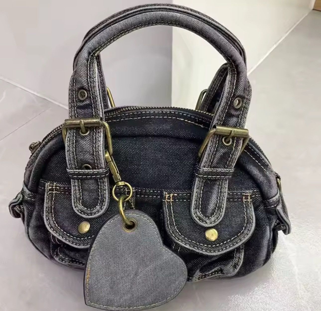 Vintage Washed Designer Denim Streetwear Retro Y2k Crossbody Bag 