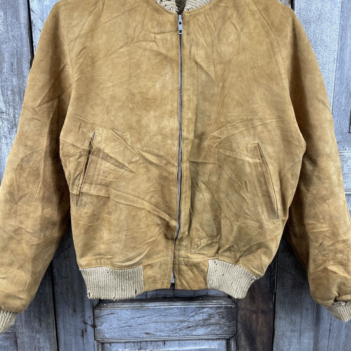 Japanese Brand × Vintage Vintage Japanese Brand Distressed Leather Bomber Jacket Size US L / EU 52-54 / 3 - 3 Thumbnail