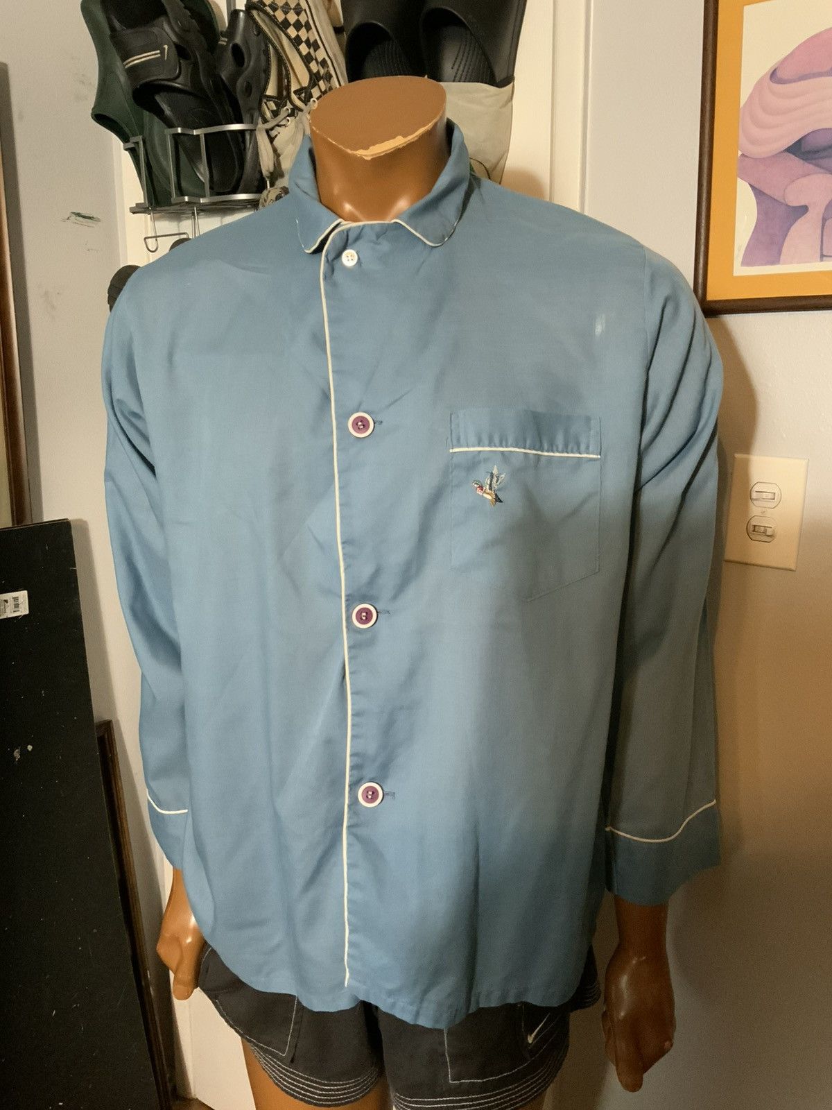 Vintage 60s 70s Robinson’s Embroidered Duck Bird Mod Pajama Shirt Size US L / EU 52-54 / 3 - 12 Thumbnail