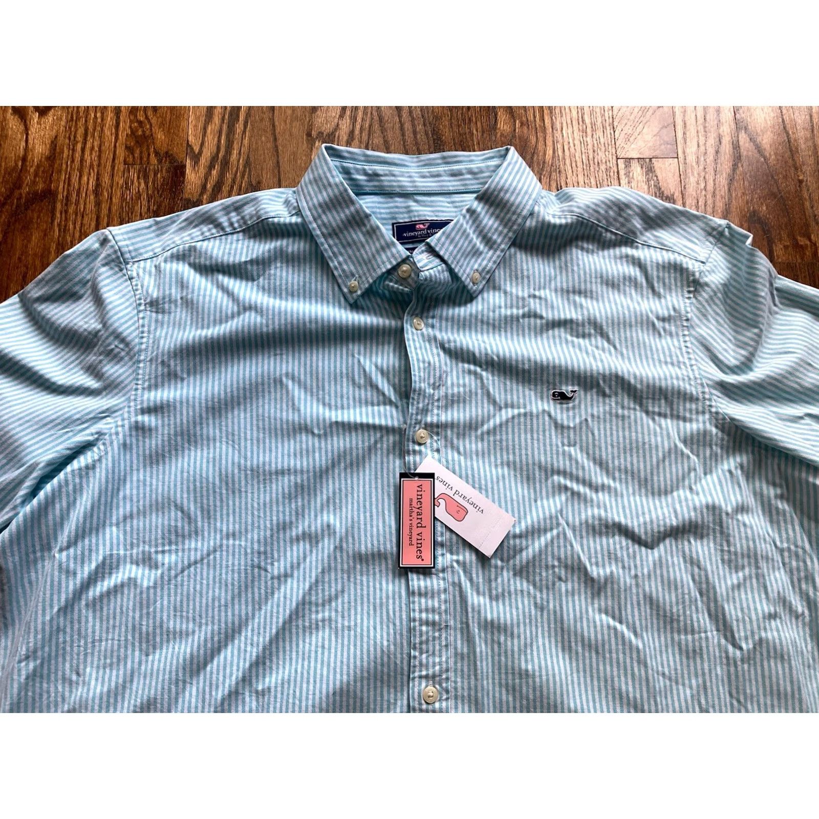 Vineyard Vines Vineyard Vines Shirt Mens 2XL Long Sleeve Striped Oxford Whale Turquoise Blue Button-Up Collared Classic Mens Size US XXL / EU 58 / 5 - 4 Thumbnail
