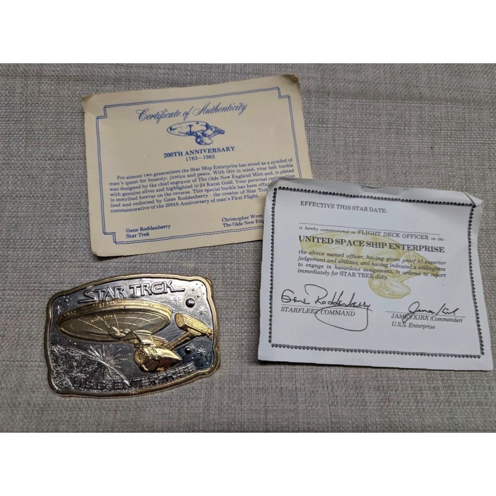 Vintage VINTAGE STAR TREK belt buckle 24KT gold USS ENTERPRISE silver WESTERN Men Belt Buckle XS? Size ONE SIZE - 2 Thumbnail