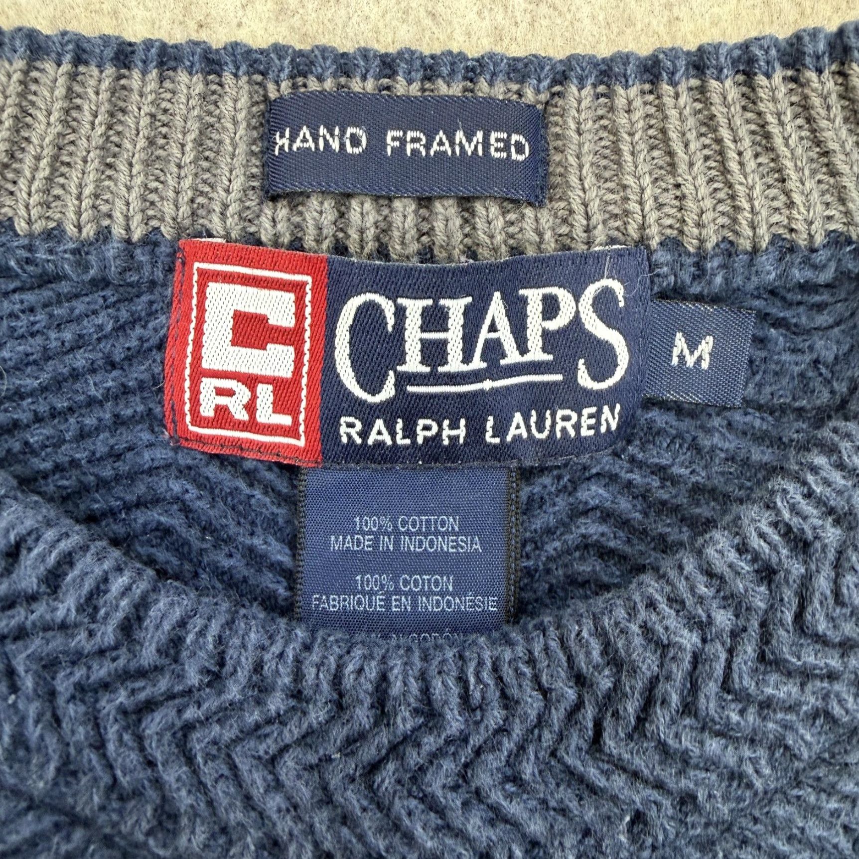 Chaps Chaps Ralph Lauren Sweater Mens Medium Blue Cotton Herringbone Knit Pullover Size US M / EU 48-50 / 2 - 5 Thumbnail