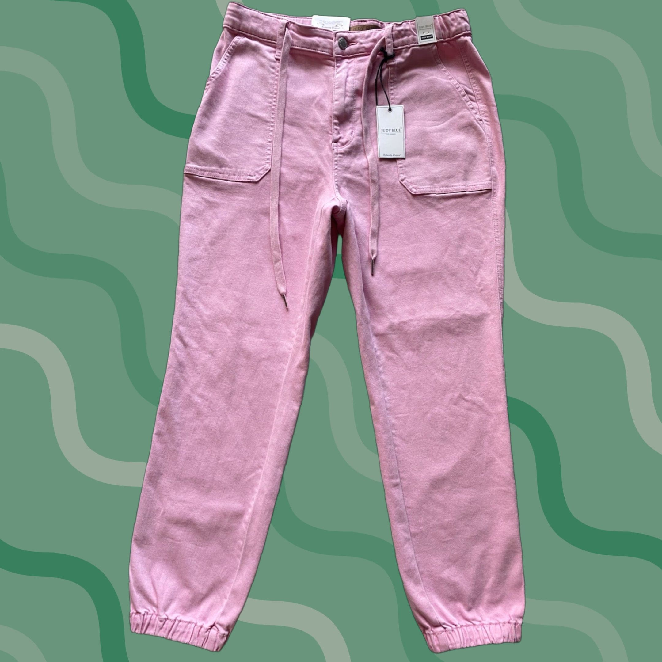 Vintage NWT NEW Judy Blue Jeans Women 11/30 Pink High Waist Garment Dyed Drawtie Pockets Stretch Jogger Size 32" / US 10 / IT 46 - 1 Thumbnail