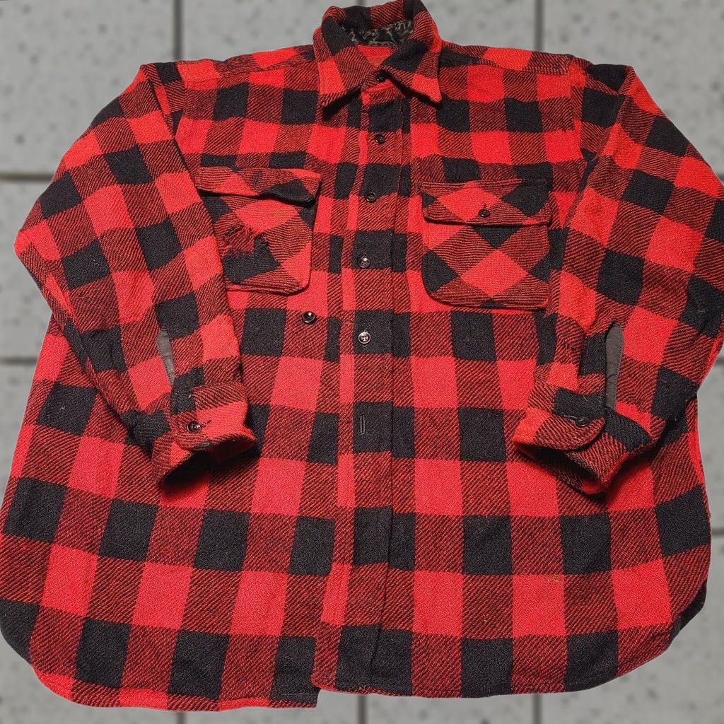 Sears VINTAGE Sears King Road Shop Mens L Button Flannel Full Cut Long Sleeve 70s Plaid Wool Red Tail Pocket Jacket? Size US L / EU 52-54 / 3 - 1 Thumbnail